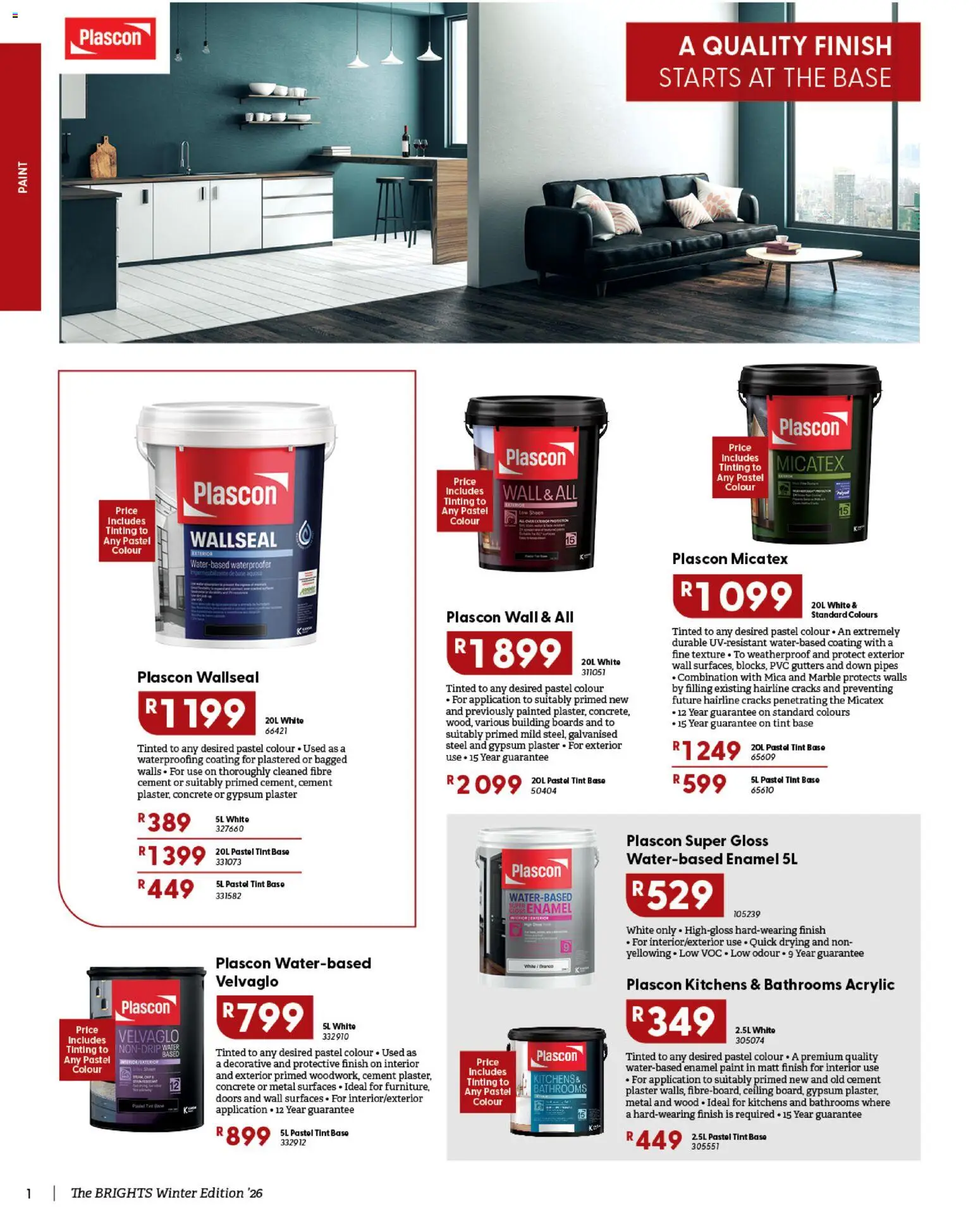 New Brights Hardware catalogue – valid from 01/07/2026 | Page: 2 | Products: Paint, Plaster, Enamel, Water
