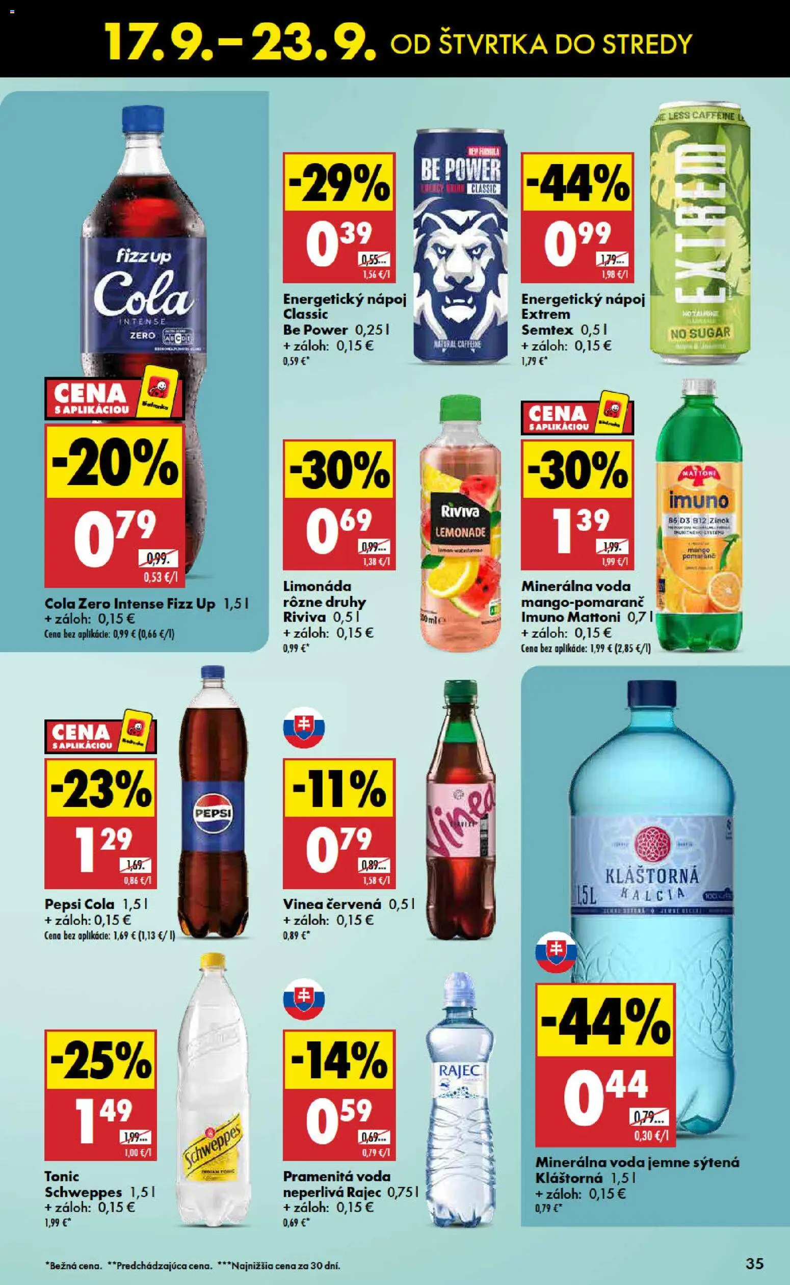 Nové Biedronka akcie – leták je platný od 17.09.2026 | Strana: 35 | Produkty: Pramenitá voda, Minerálna voda, Cola, Energetický nápoj