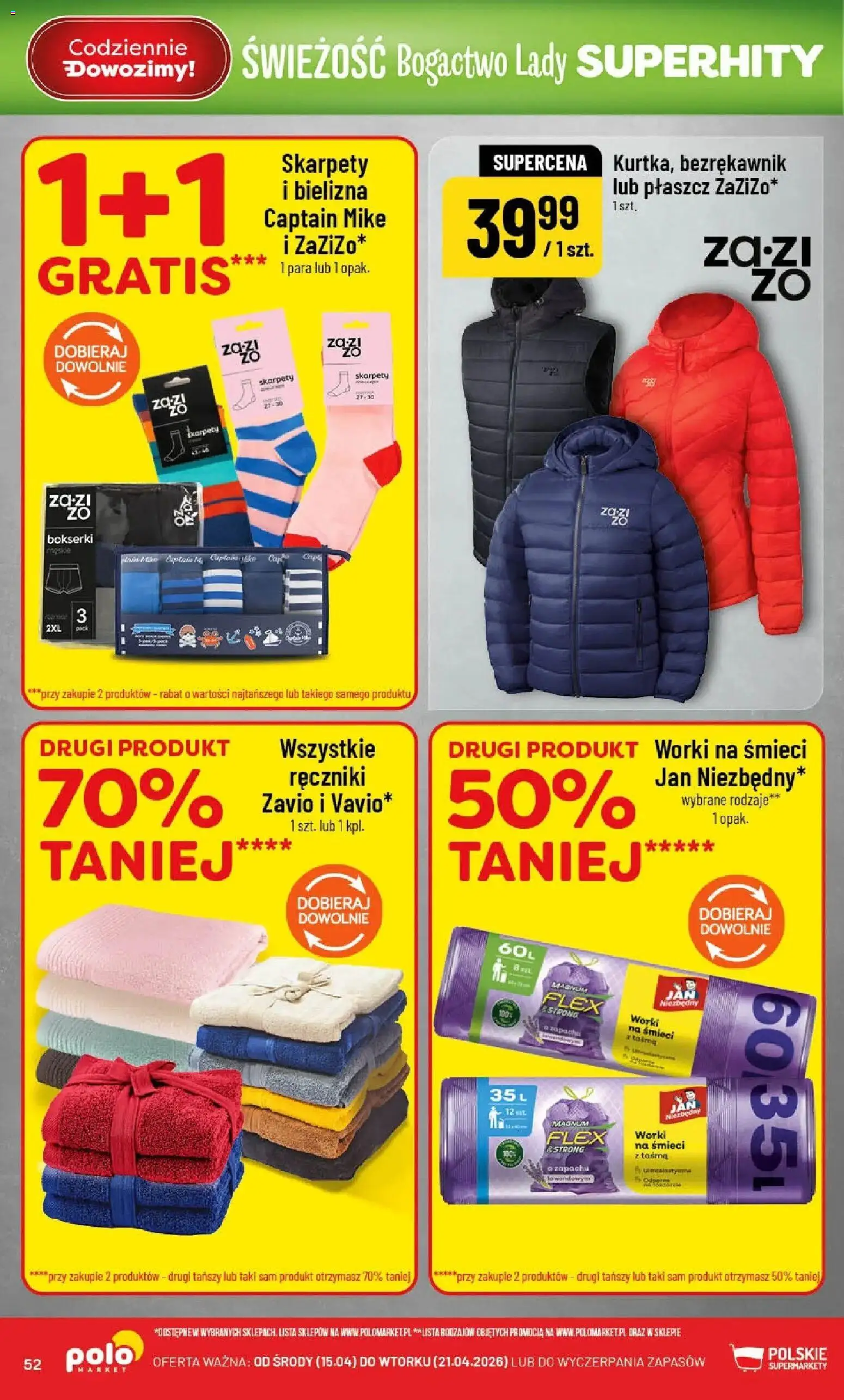 POLOmarket gazetka od 15.04.2026 | Strona: 52 | Produkty: Płaszcz, Bielizna, Skarpety, Bokserki