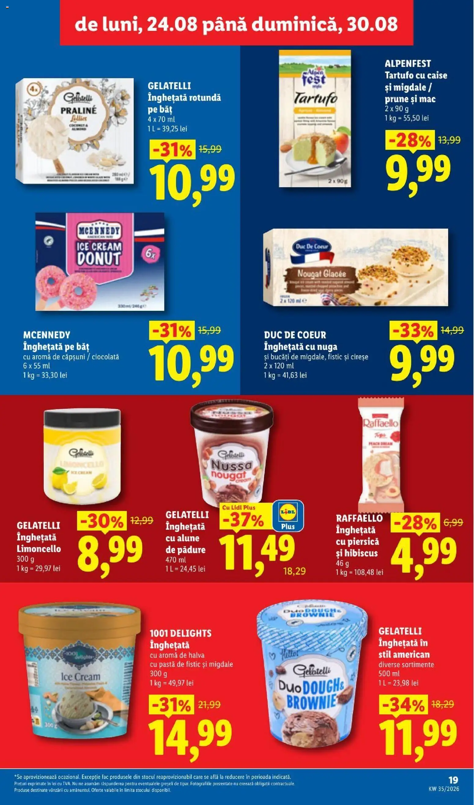 Noul catalog Lidl – valabil de la 24.08.2026 | Pagină: 19 | Produse: Ciocolată, Căpșuni, Cireșe, Înghețată