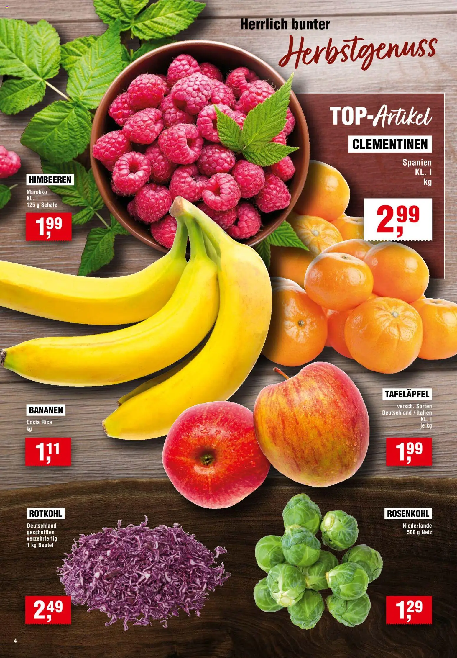 Handelshof Prospekt – gültig ab 05.11.2026 | Seite: 4 | Produkte: Himbeeren, Rotkohl, Bananen