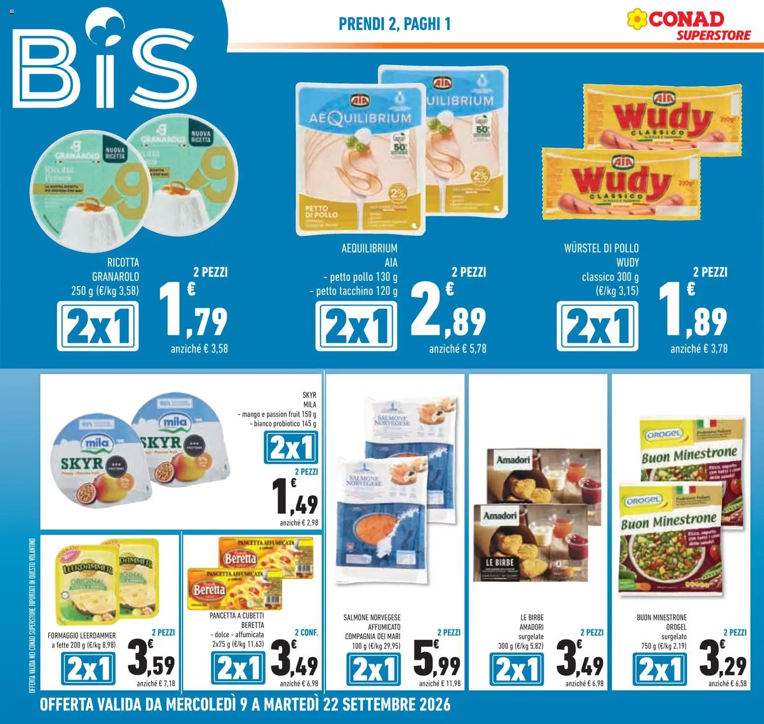 Volantino Conad del 09/09/2026 | Pagina: 2 | Prodotti: Salmone, Mango, Skyr, Ricotta
