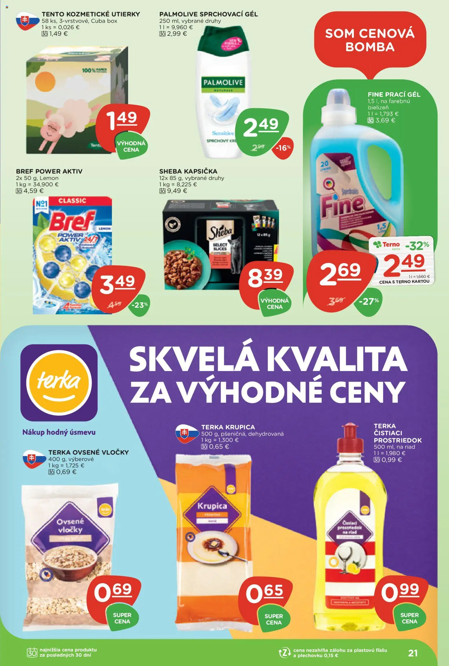 Nové Terno akcie – leták je platný od 10.09.2026 | Strana: 21 | Produkty: Prací gél, Ovsené vločky, Utierky, Krupica