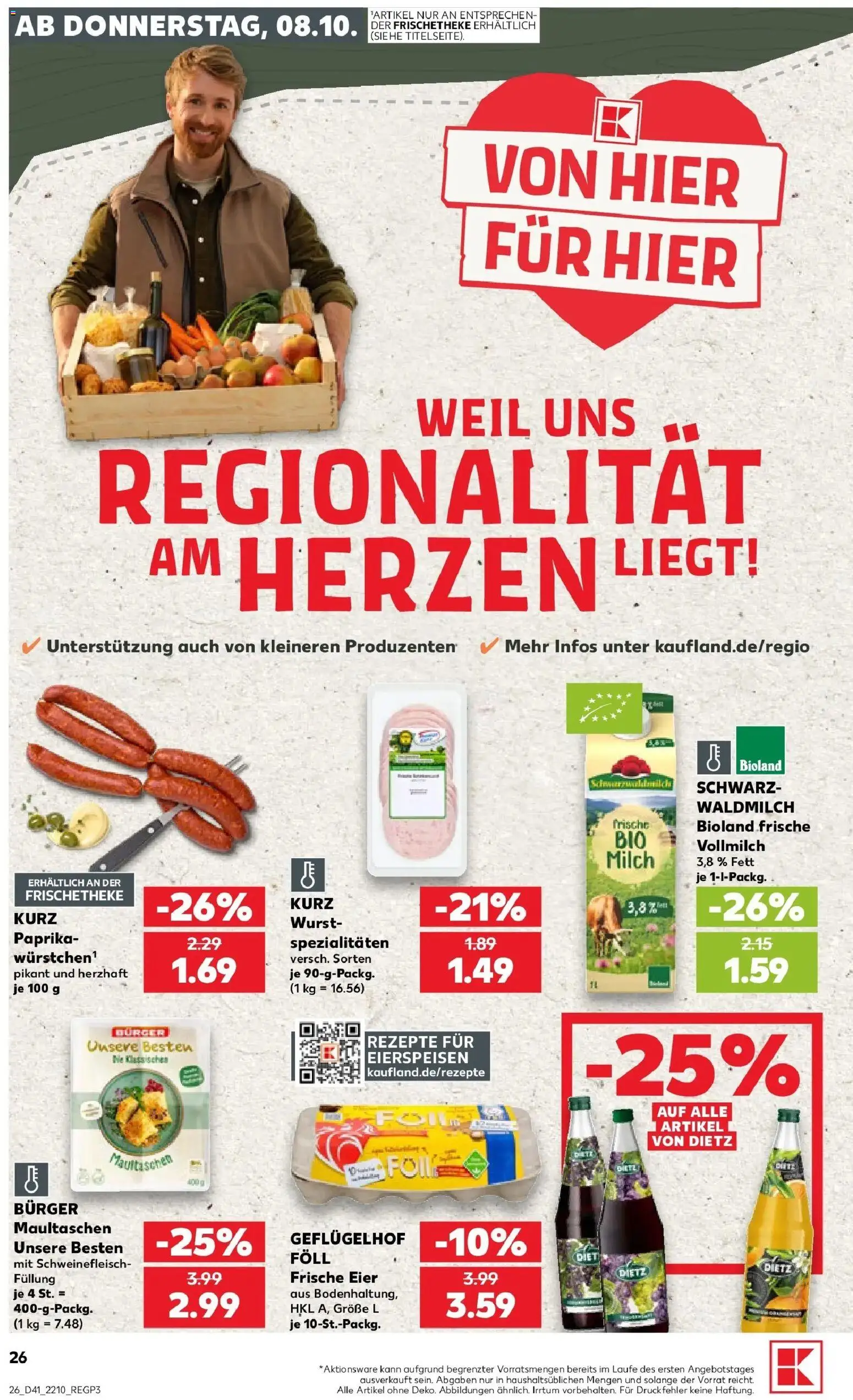 Prospekt Kaufland ab 08.10.2026 » Angebote Online zum Blättern | Seite: 26 | Produkte: Eier, Paprika, Schweinefleisch, Maultaschen