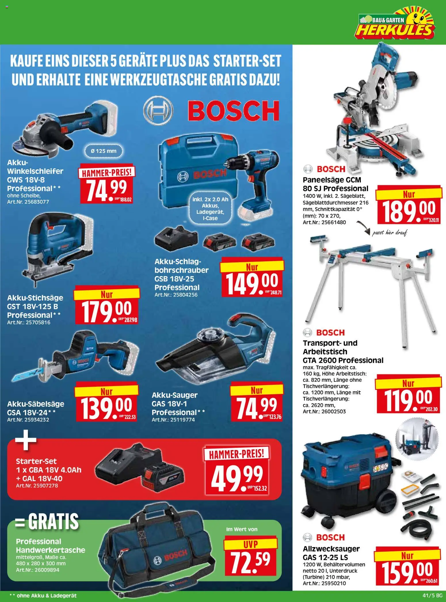HERKULES Bau & Garten – gültig ab 05.10.2026 | Seite: 5 | Produkte: Bosch, Arbeitstisch, Ladegerät