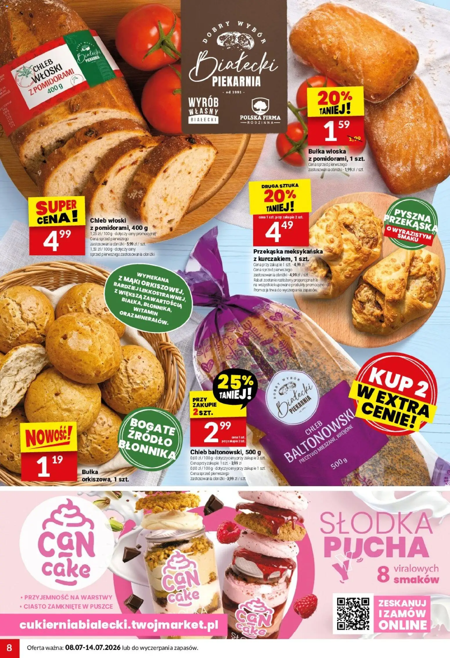 Twój Market gazetka od 08.07.2026 | Strona: 8 | Produkty: Pieczywo, Ciasto, Bułka, Chleb