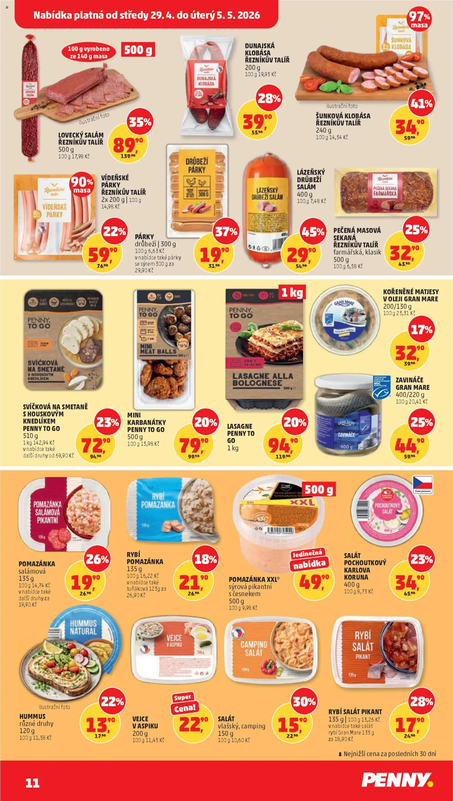 Penny Market leták od 29.04.2026 | Strana: 11 | Produkty: Salám, Rybí salát, Salát, Sekaná