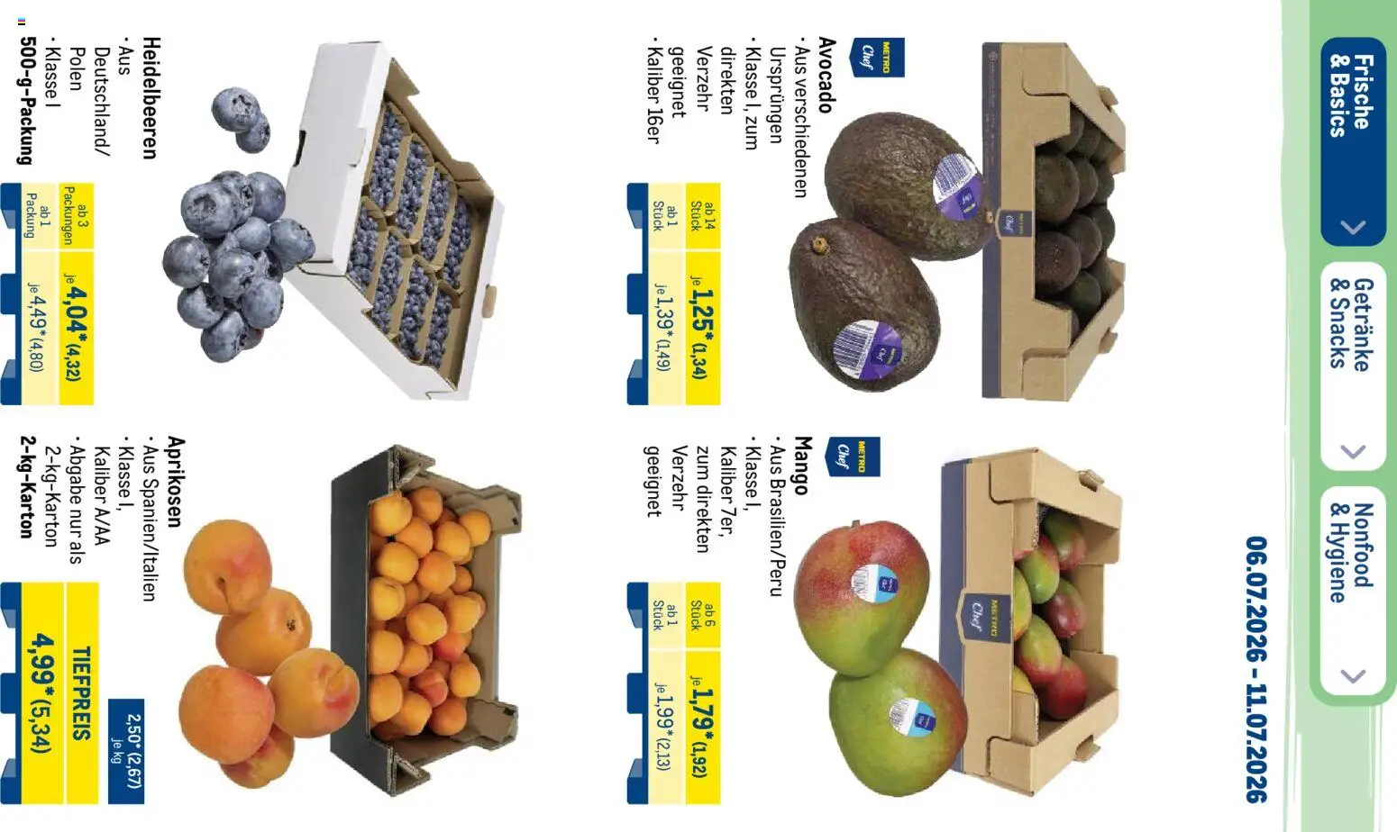 Metro Prospekt – gültig ab 06.07.2026 | Seite: 9 | Produkte: Heidelbeeren, Avocado, Mango