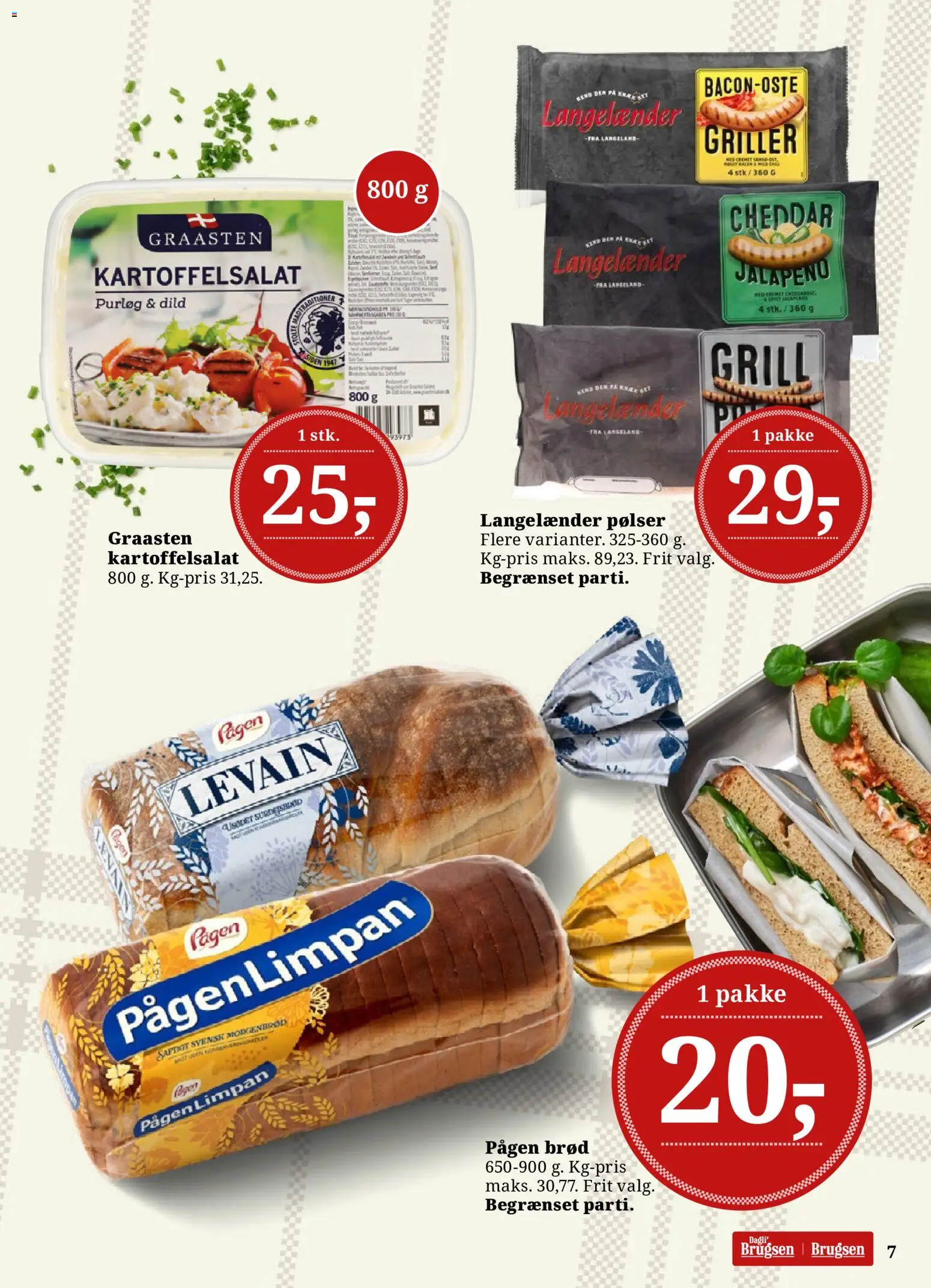 Dagli'Brugsen tilbudsavis – gyldig fra 08.05.2026 | Side: 7 | Produkter: Purløg, Brød, Kartoffelsalat, Grill