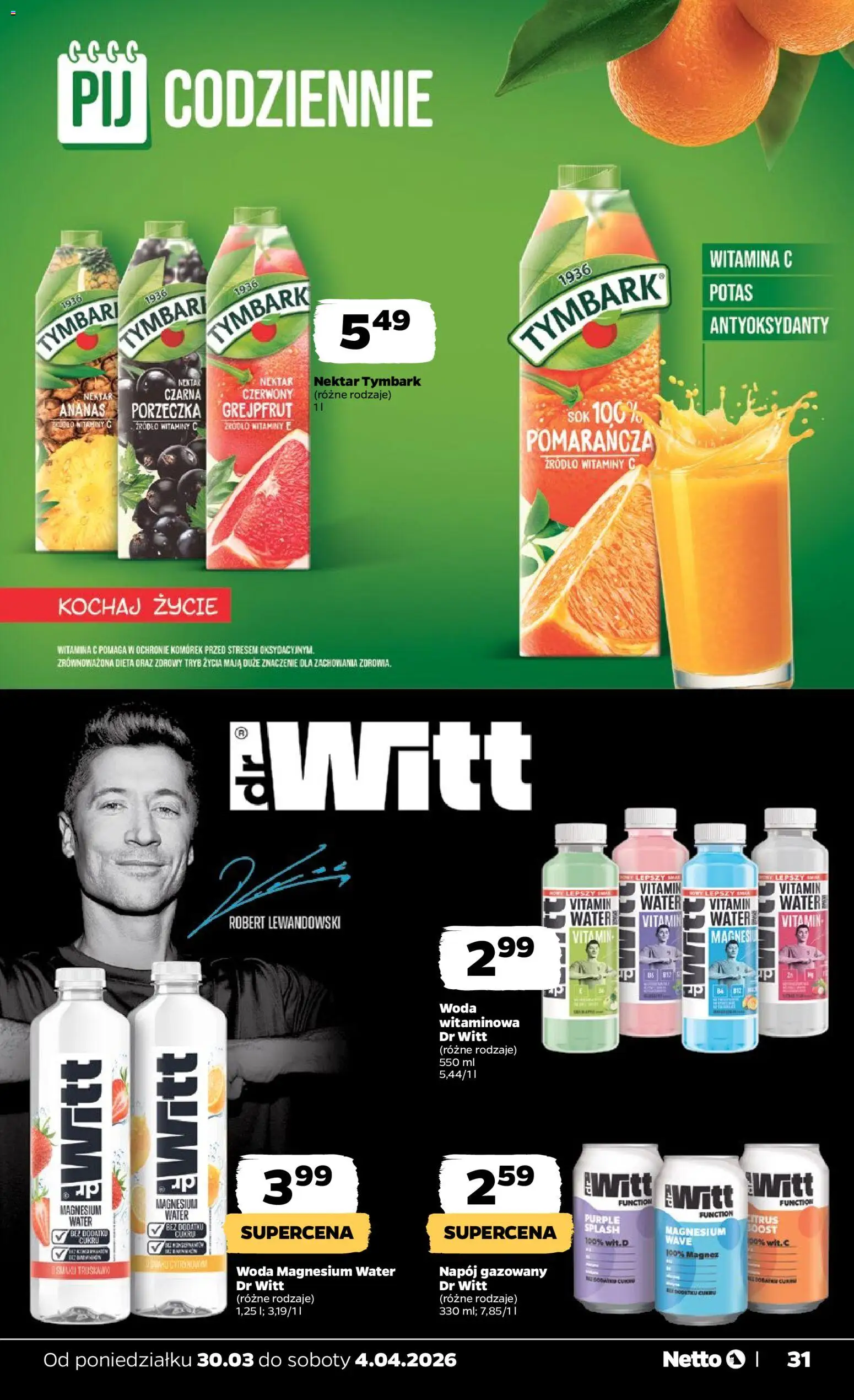 Netto gazetka od poniedziałku spożywcza od 30.03.2026 | Strona: 31 | Produkty: Porzeczka, Sok, Grejpfrut, Woda