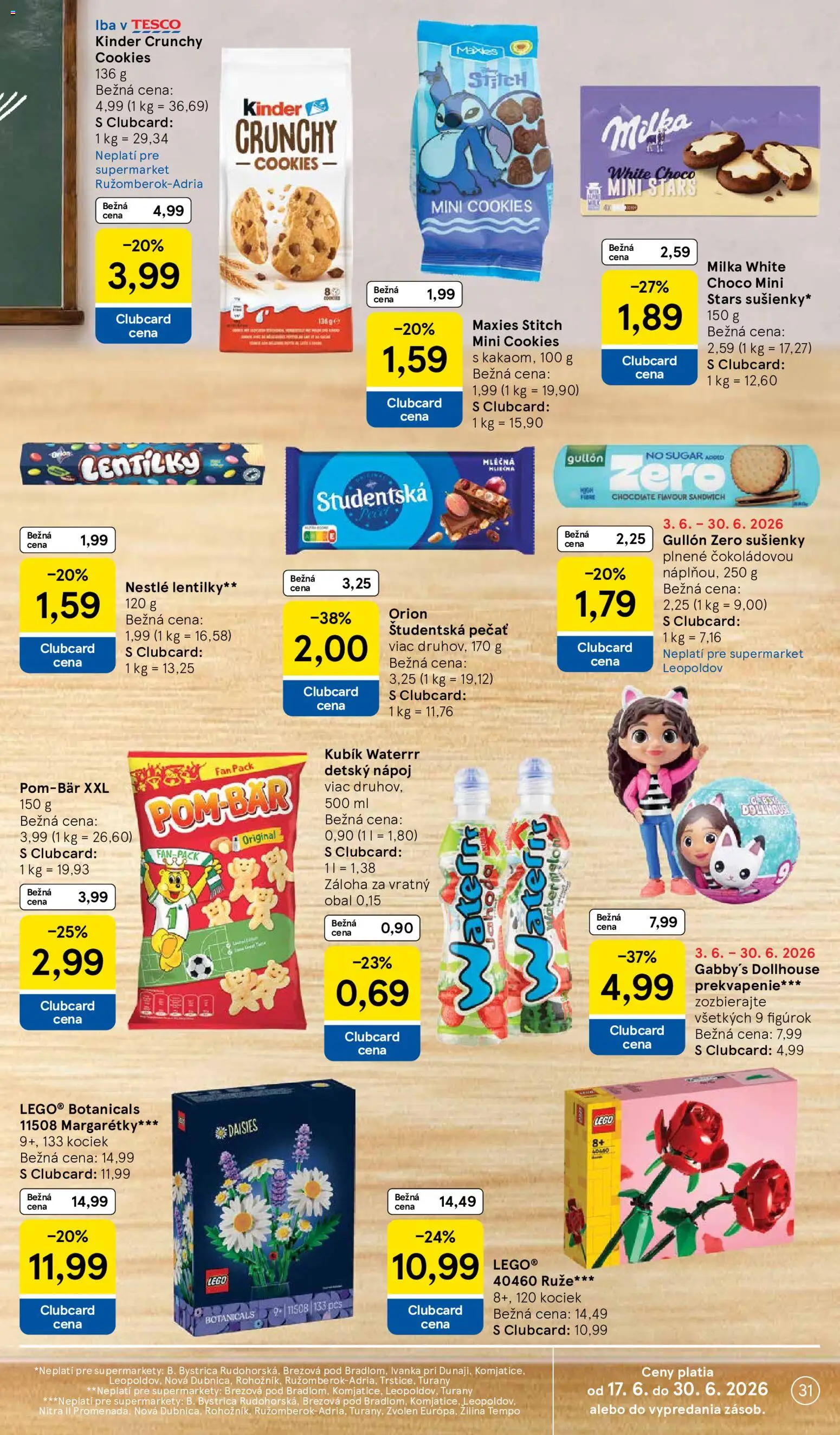 Nové Tesco akcie – leták je platný od 17.06.2026 | Strana: 31 | Produkty: Kinder, LEGO, Študentská pečať, Milka