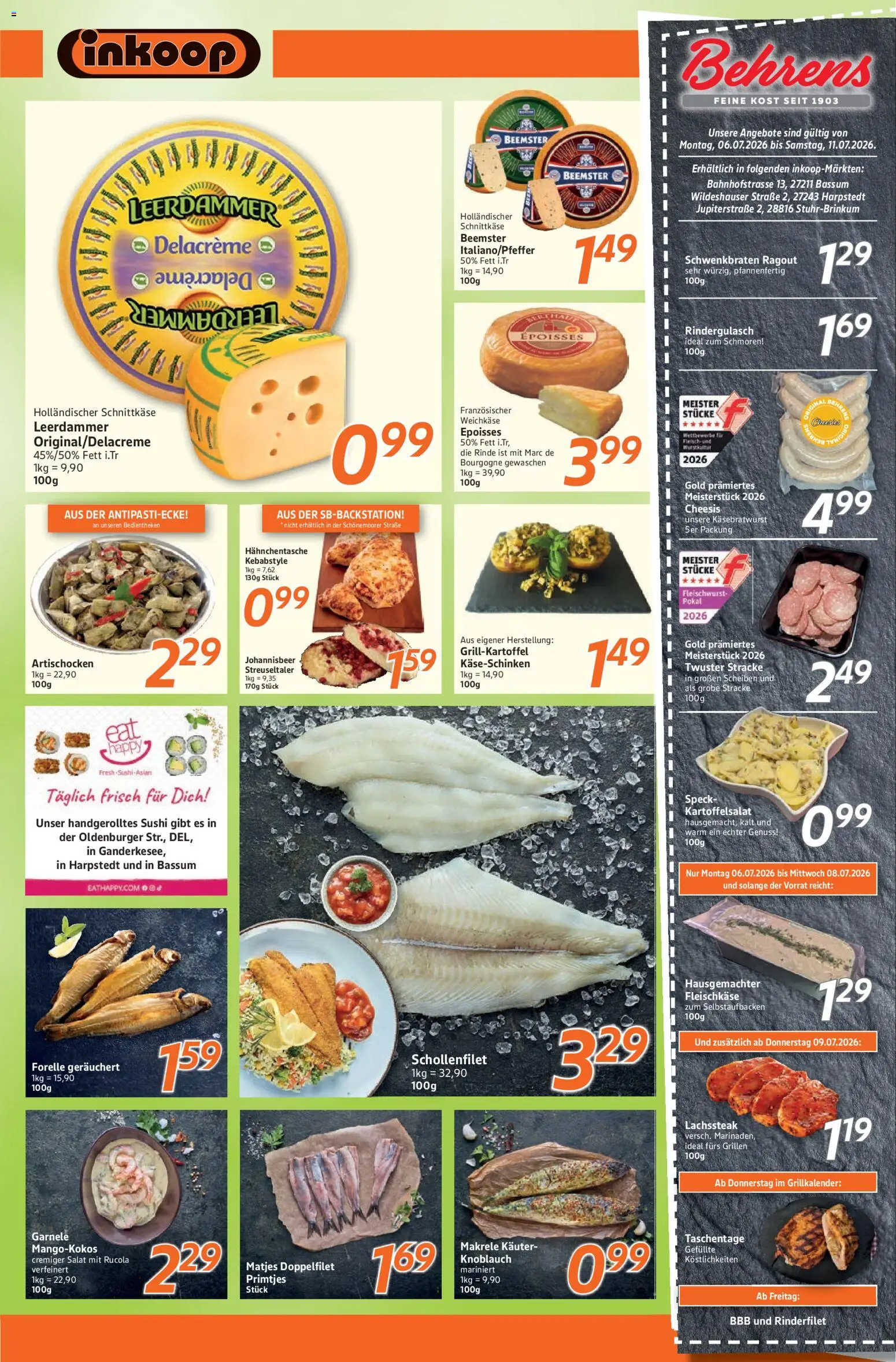 Inkoop Prospekt – gültig ab 06.07.2026 | Seite: 4 | Produkte: Rindergulasch, Rinderfilet, Leerdammer, Salat