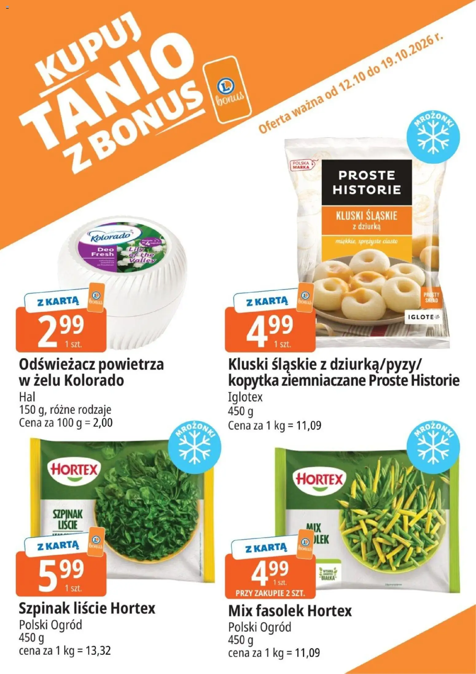 E.Leclerc gazetka - Kupuj Tanio Z Bonus od 12.10.2026 | Strona: 8 | Produkty: Odświeżacz, Karta, Mrożonki, Kopytka
