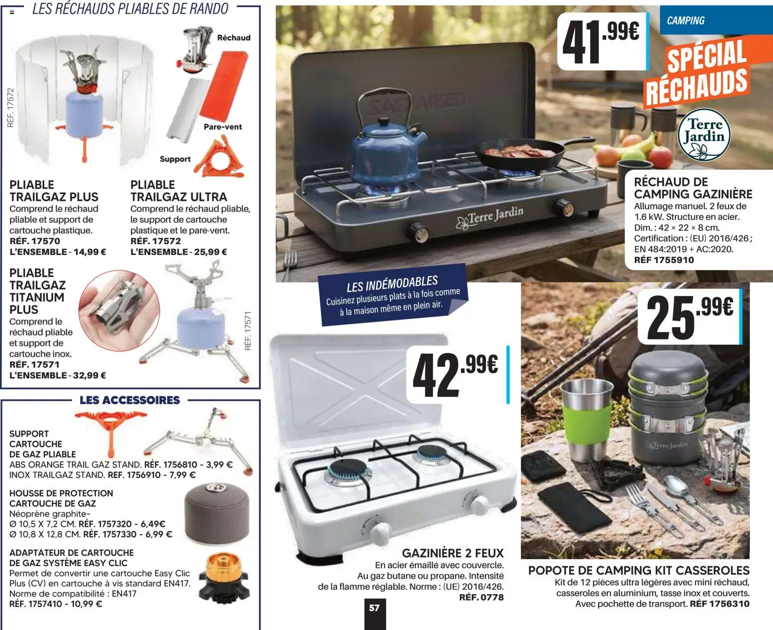 {H1} | Page: 57 | Produits: Adaptateur, Casseroles, Gazinière, Camping