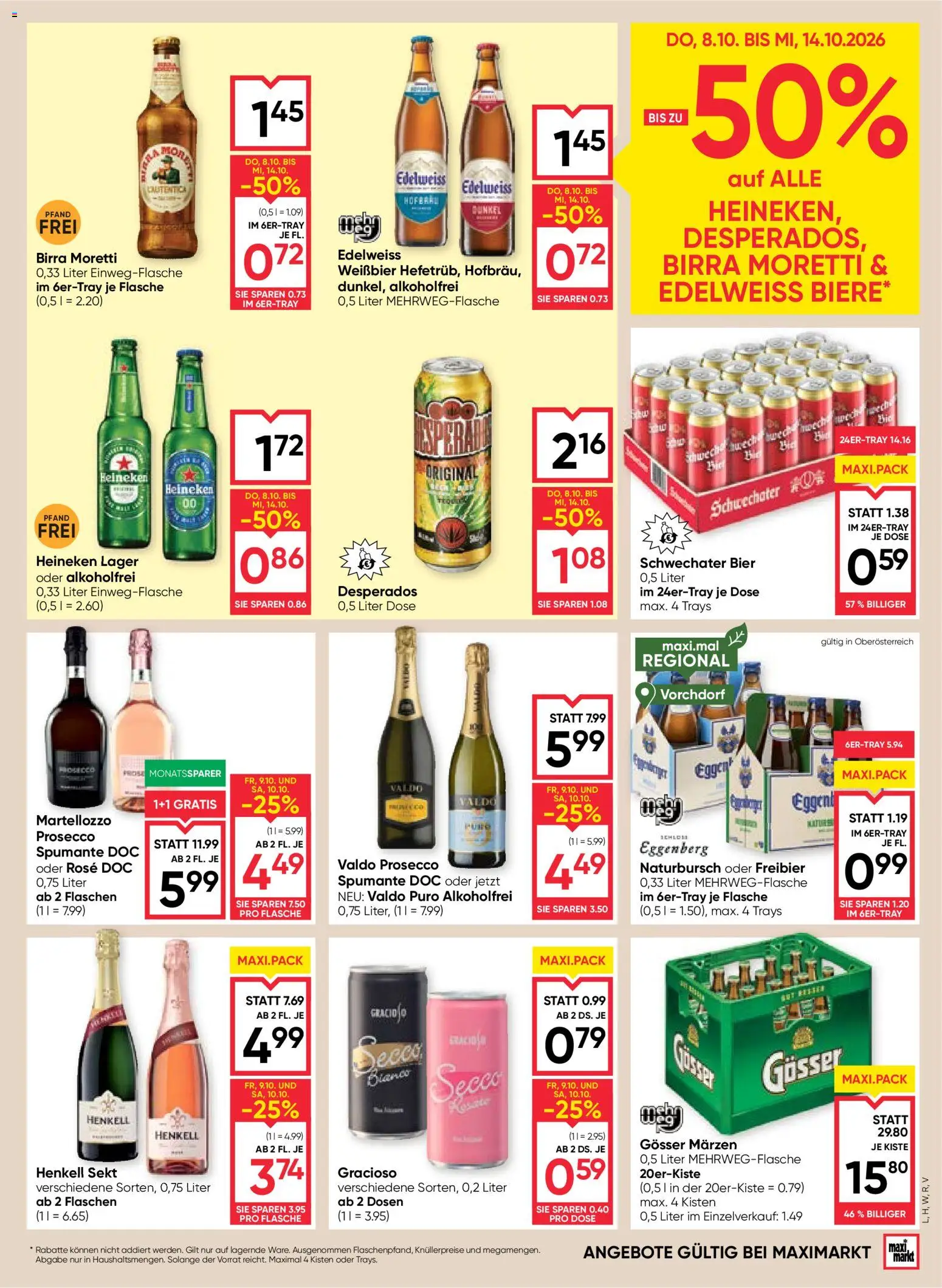 Maximarkt Flugblatt gültig ab 08.10.2026 | Seite: 19 | Produkte: Desperados, Prosecco, Bier