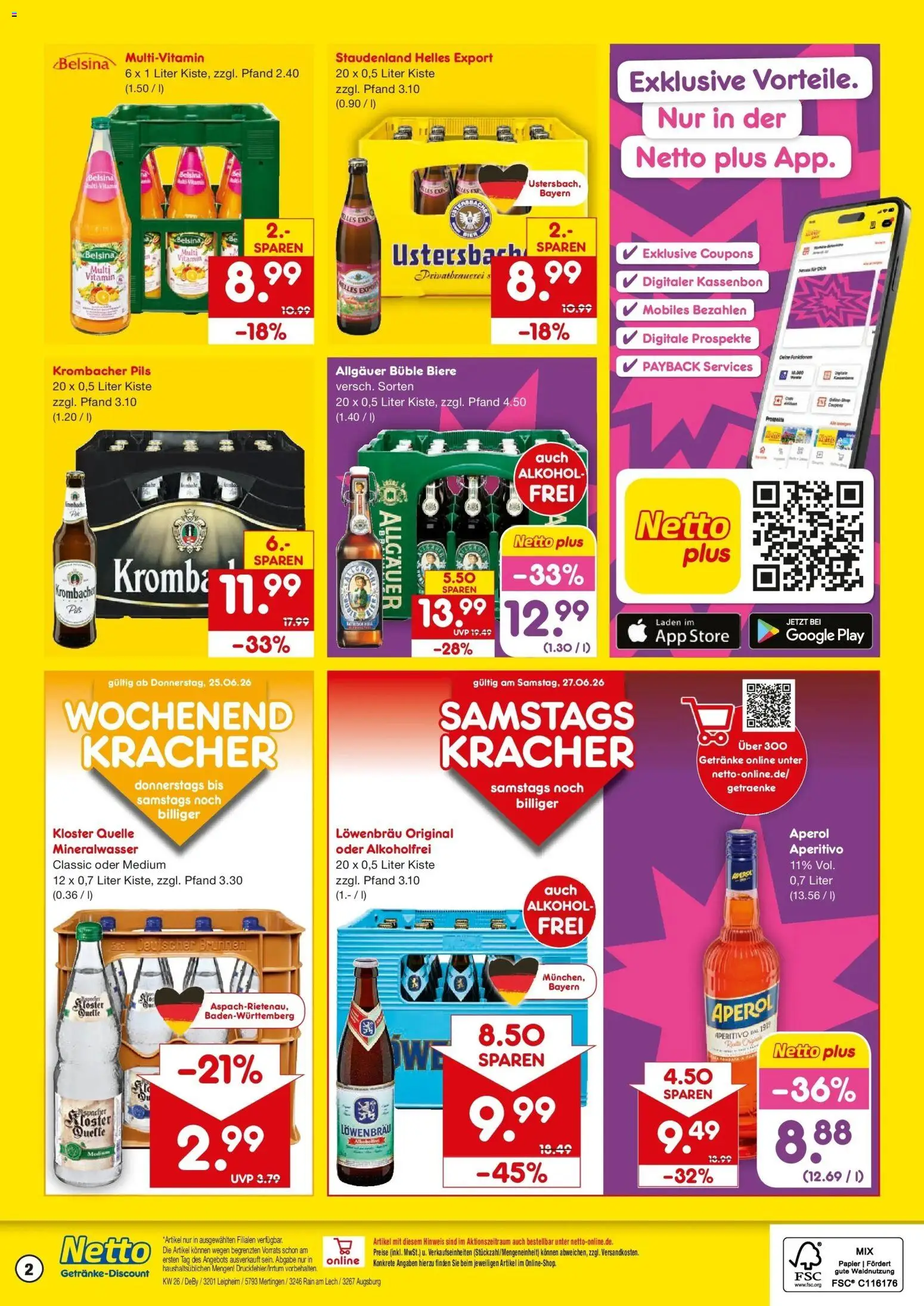 Netto Marken-Discount Prospekt Leipheim – gültig ab 22.06.2026 | Seite: 2 | Produkte: Pils, Mineralwasser, Krombacher, Aperol