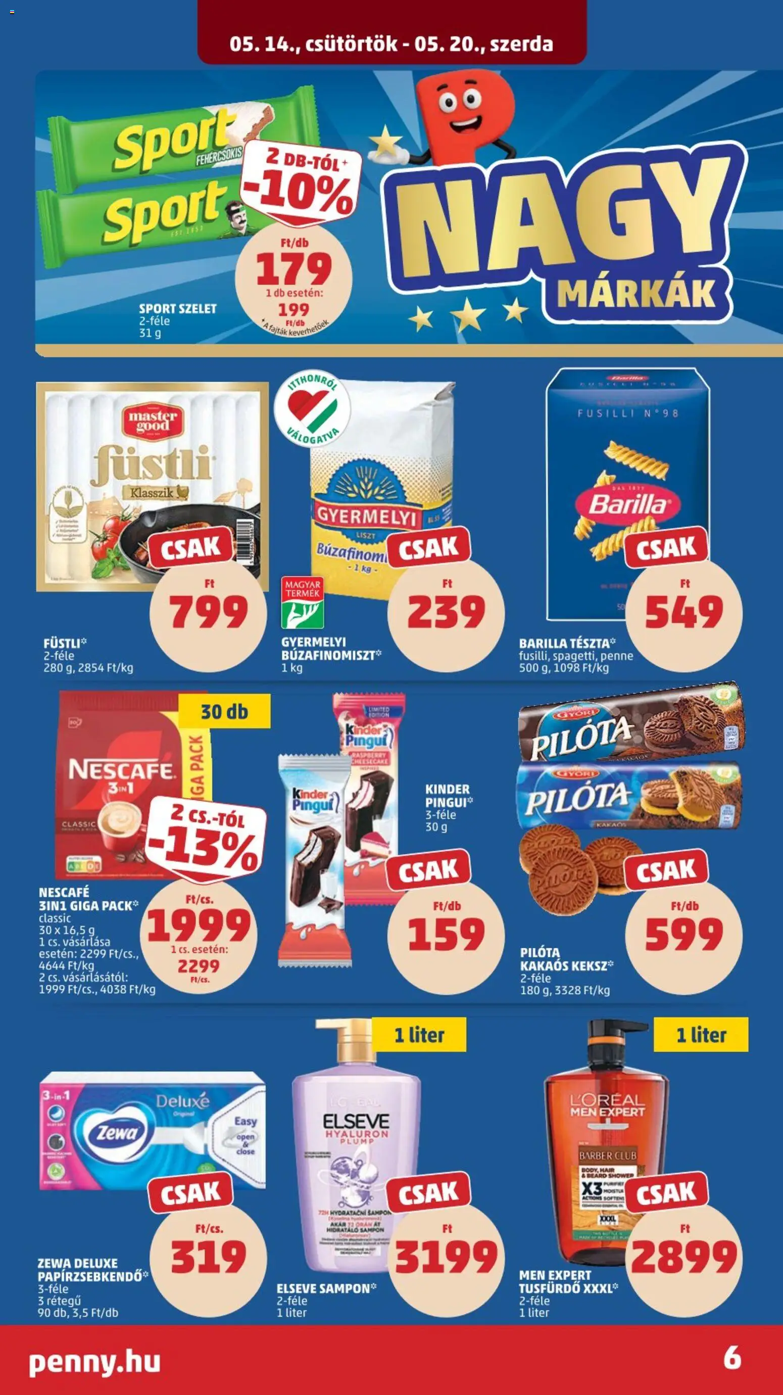 PENNY akciós ujság - amely érvényes a következő dátumtól: 14.05.2026 | Oldal: 8 | Termékek: Papírzsebkendő, Penne, Sampon, Tészta