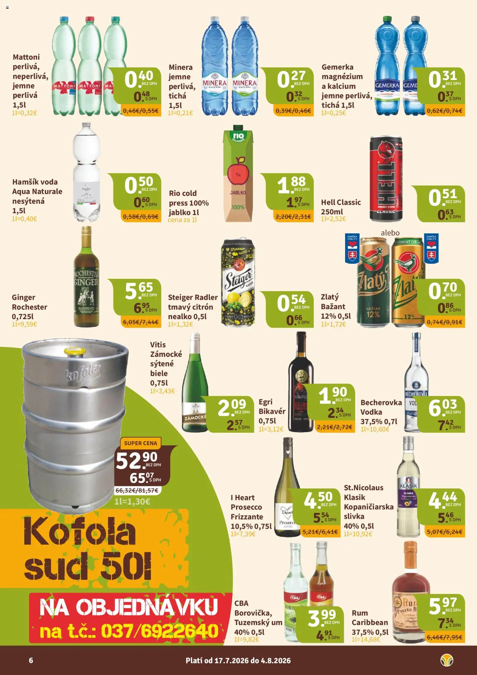 Nové Nitrazdroj akcie – leták je platný od 17.07.2026 | Strana: 6 | Produkty: Becherovka, Radler, Kofola, Voda