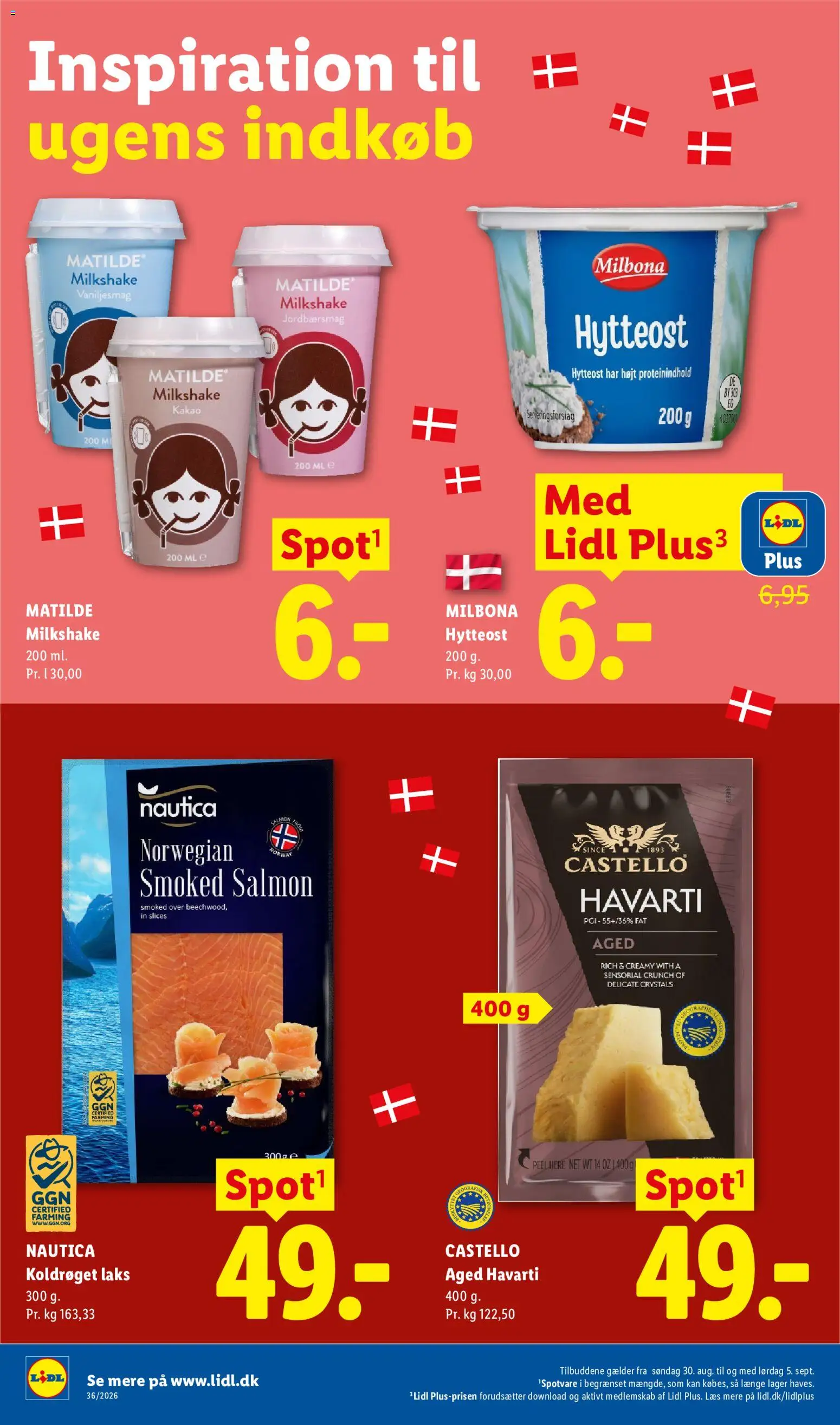 Lidl tilbudsavis – gyldig fra 30/08/2026 | Side: 8 | Produkter: Hytteost, Milkshake, Kakao, Laks