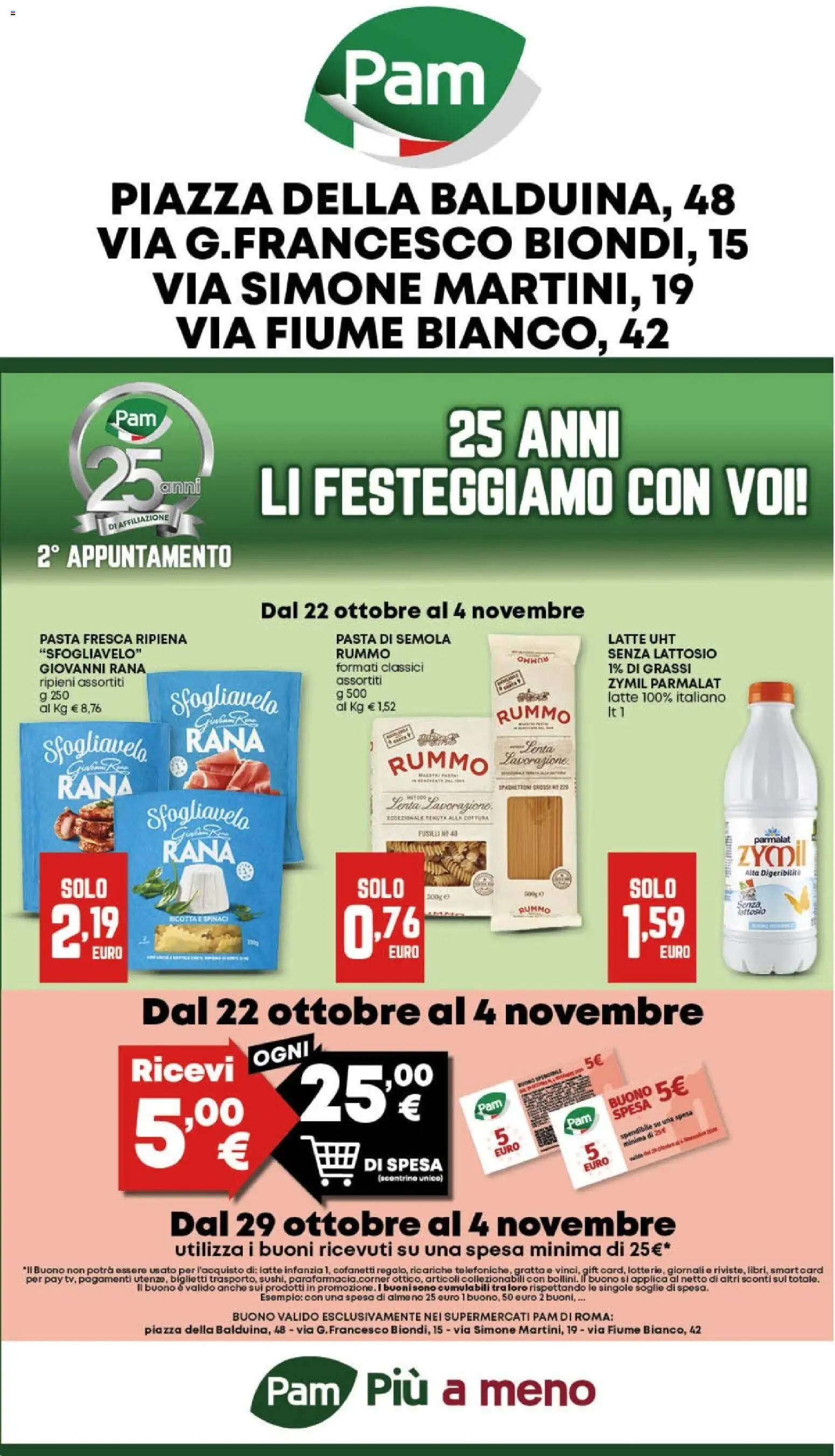 Volantino PAM del 22/10/2026 | Pagina: 1 | Prodotti: Rummo, Pasta di semola, Spinaci, Fusilli
