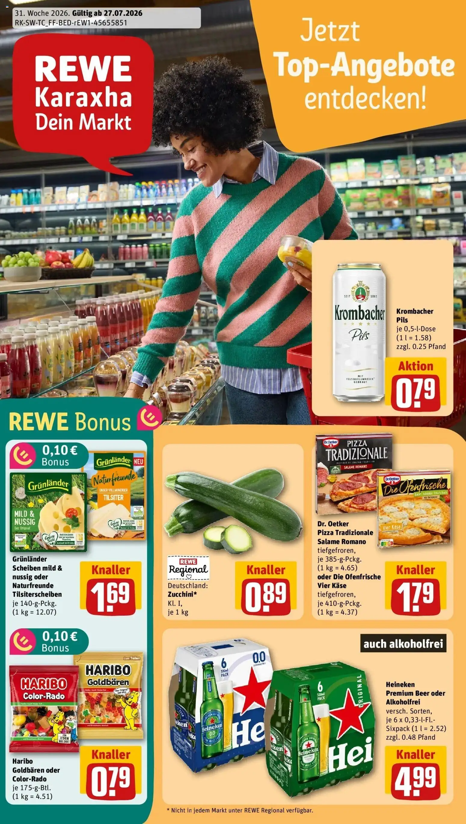 Rewe Prospekt Immenstaad – gültig ab 27.07.2026 | Seite: 1 | Produkte: Haribo, Käse, Heineken, Grunlander