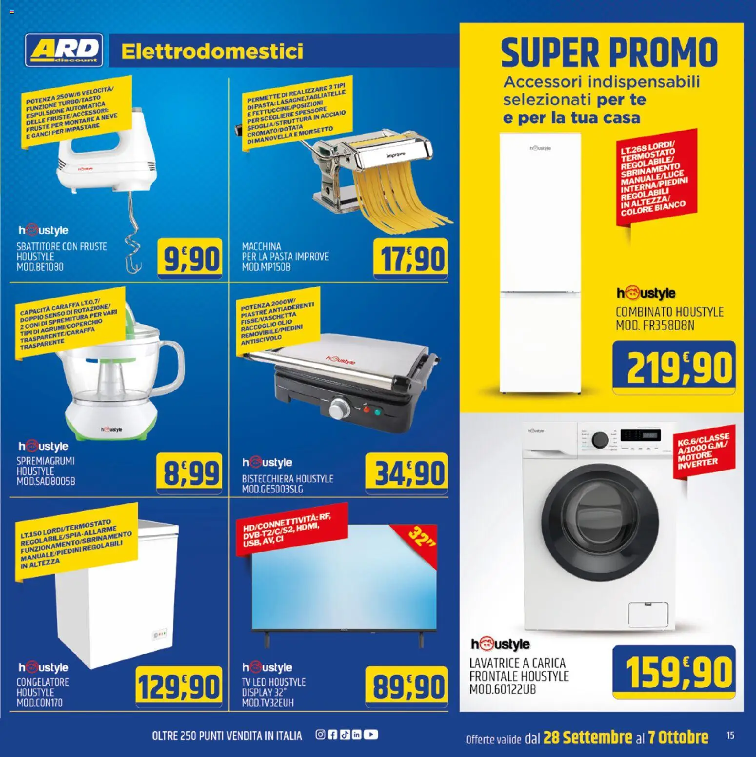 Volantino ARD Discount del 28/09/2026 | Pagina: 15 | Prodotti: Tè, Olio, TV, Congelatore