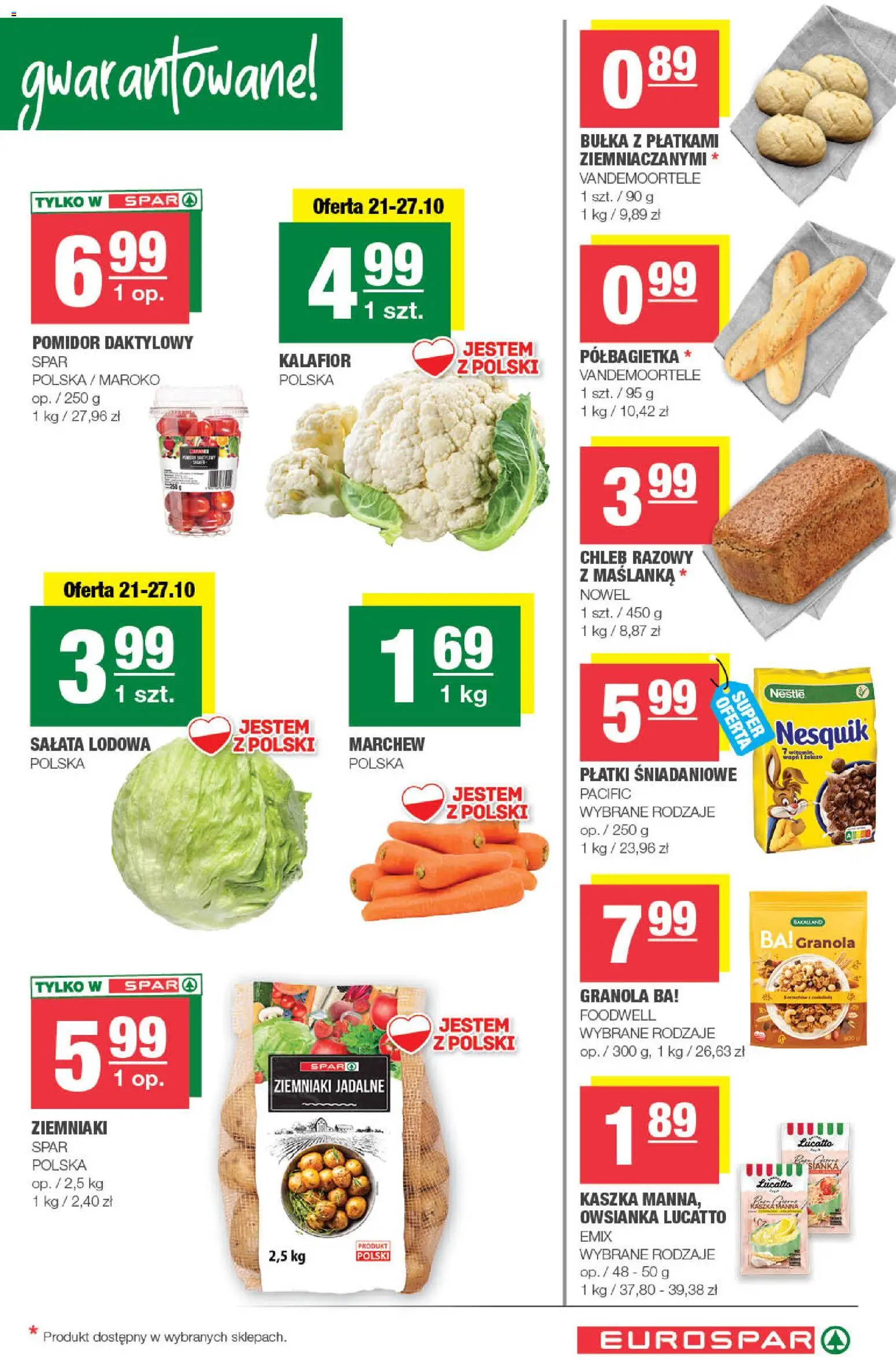 Spar gazetka - Eurospar od 21.10.2026 | Strona: 3 | Produkty: Kalafior, Chleb razowy, Płatki śniadaniowe, Płatki