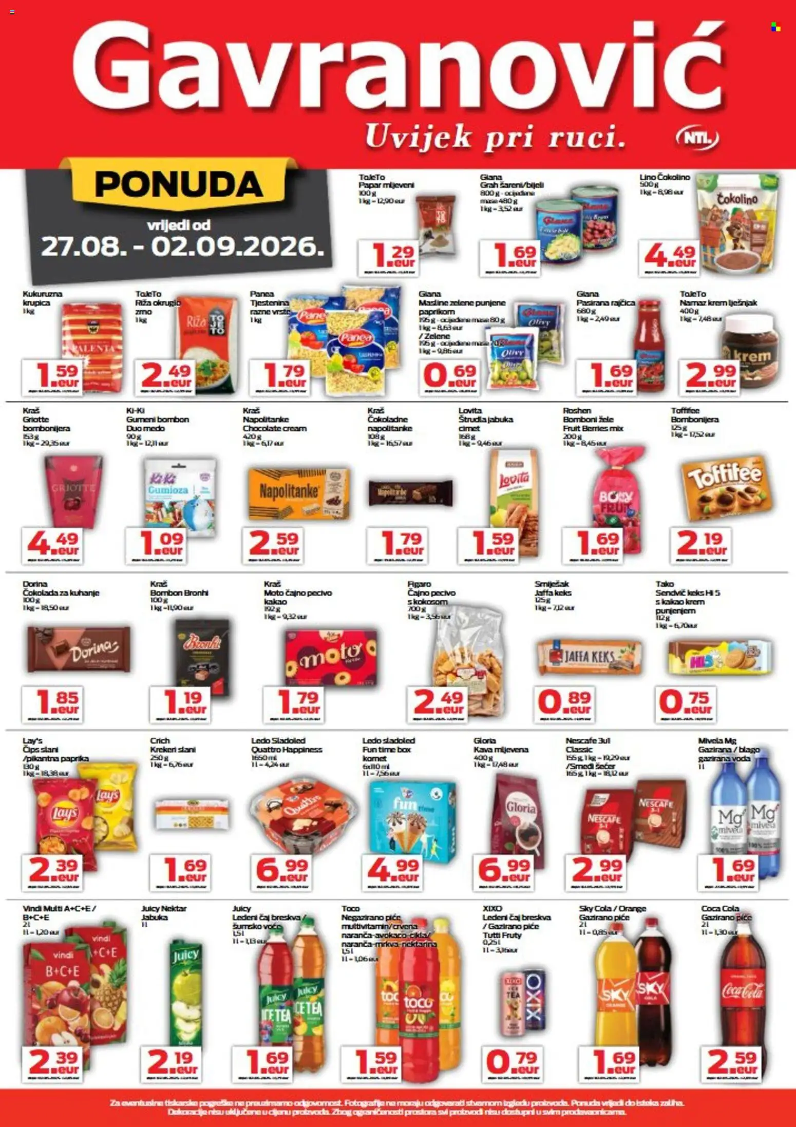 Gavranović katalog | vrijedi od 27.08.2026 | Stranica: 3 | Proizvodi: Sky Cola, Coca cola, Pasirana rajčica, Rajčica