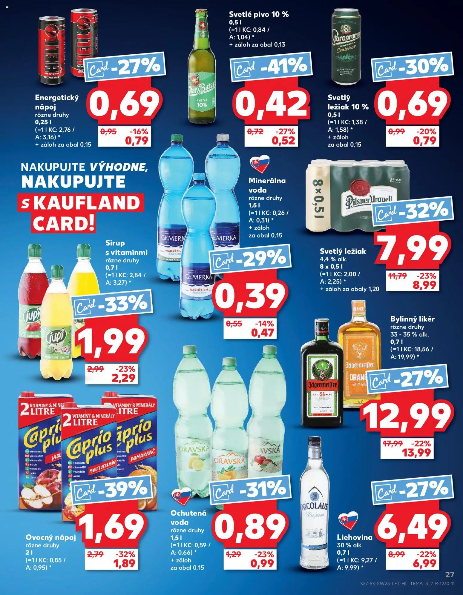 Nové Kaufland akcie – leták je platný od 04.06.2026 | Strana: 27 | Produkty: Jägermeister, Pivo, Pilsner Urquell, Zlatý Bažant