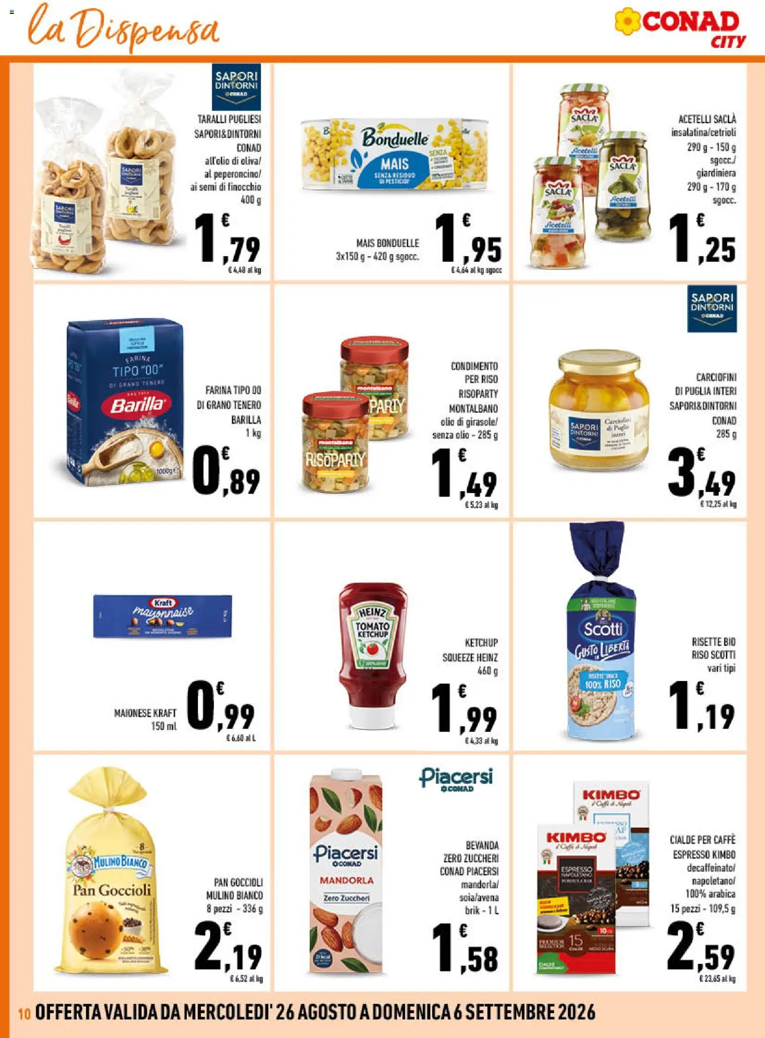 Volantino Conad del 26/08/2026 | Pagina: 10 | Prodotti: Caffè, Cetrioli, Barilla, Mais