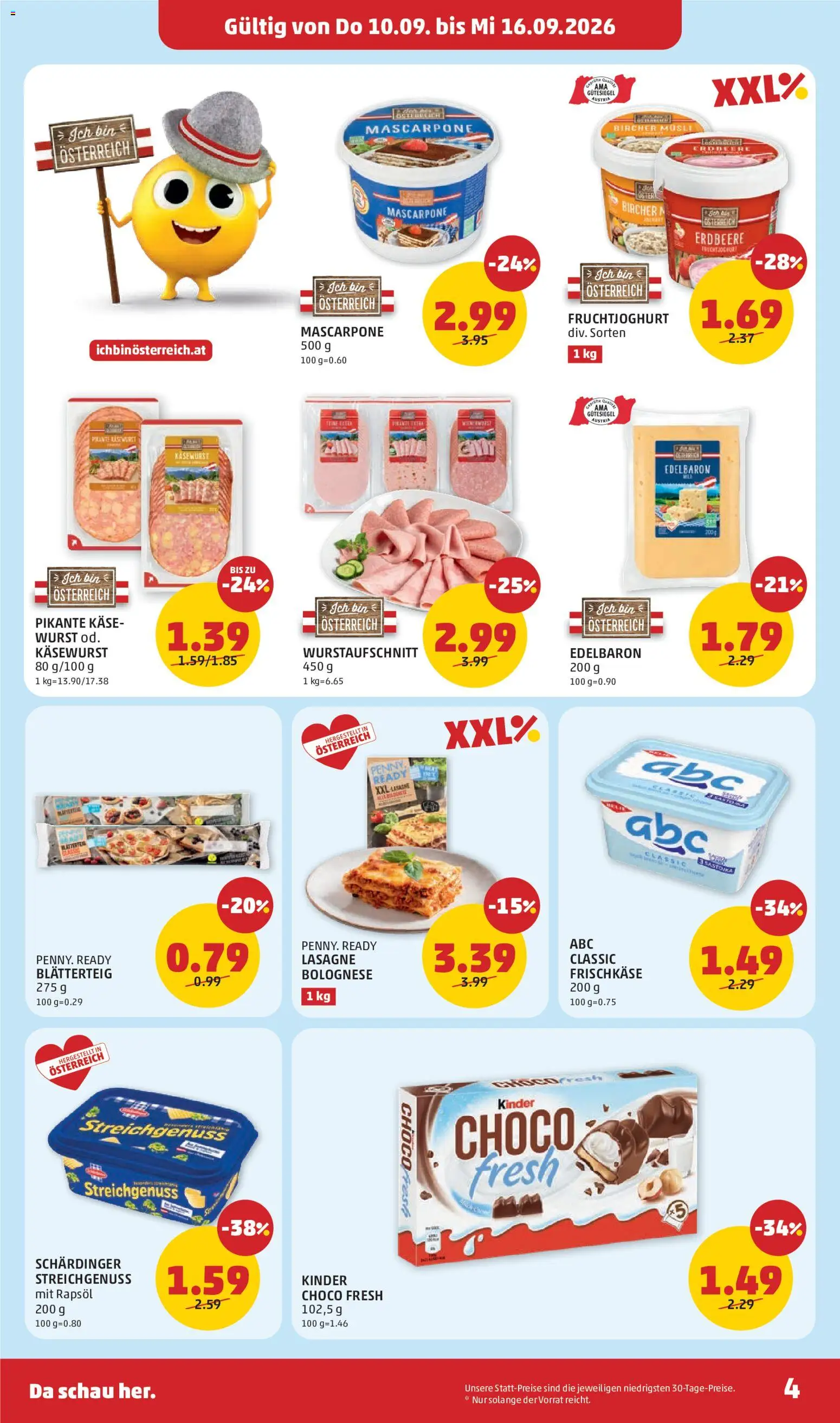 Penny Markt Eröffnung in 1140 Wien gültig ab 06.09.2026 | Seite: 4 | Produkte: Wurst, Rapsöl, Käse