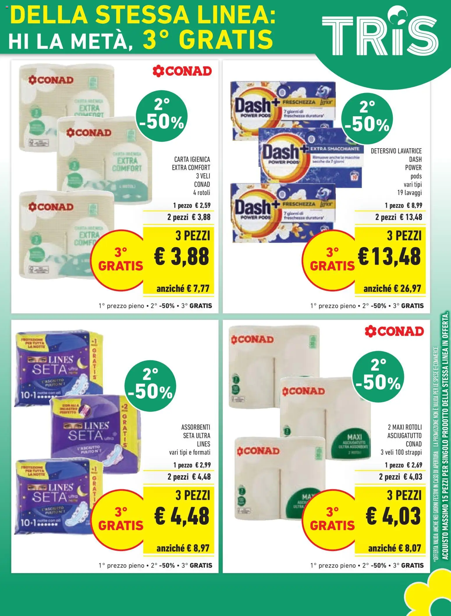 Volantino Conad del 23/09/2026 | Pagina: 9 | Prodotti: Carta igienica, Lavatrice, Assorbenti, Asciugatutto