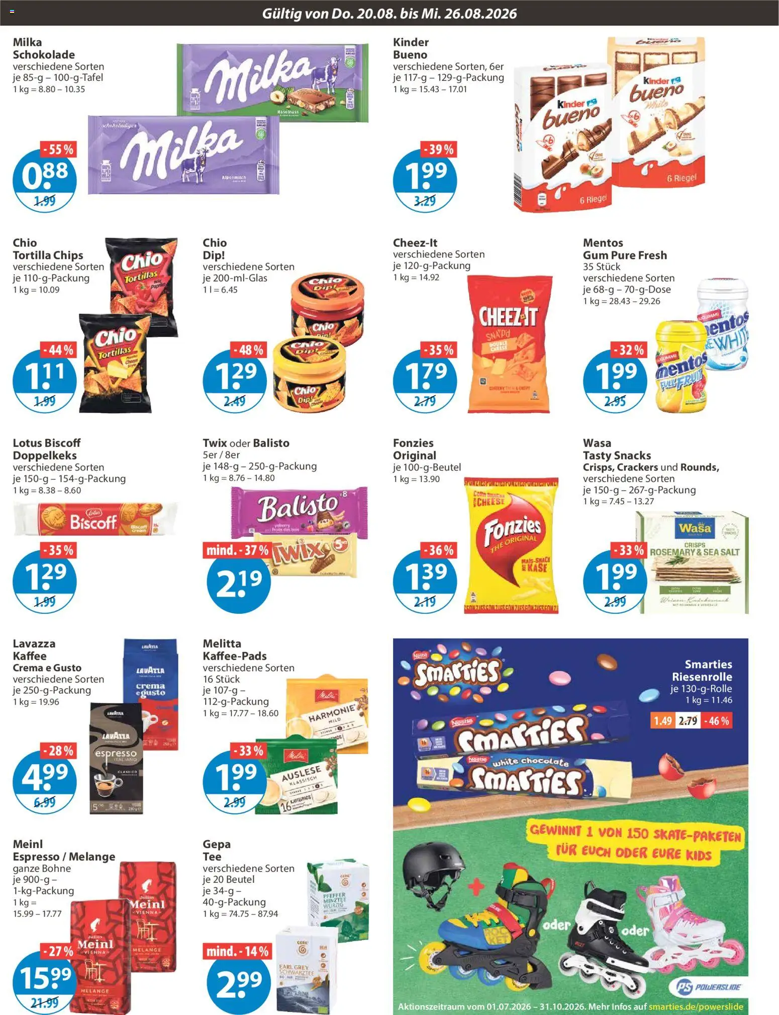 V-Markt Angebote – gültig ab 20.08.2026 | Seite: 8 | Produkte: Melitta, Kaffeepads, Tortillas, Smarties