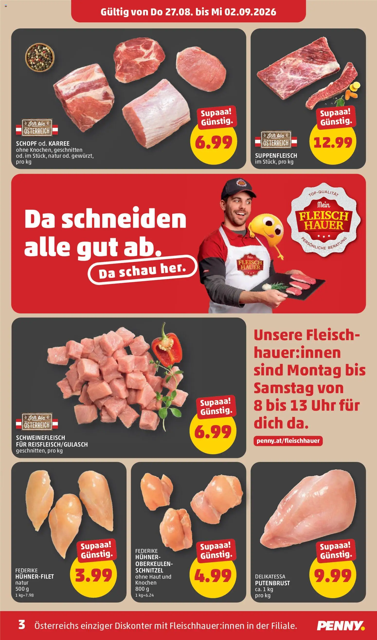 Penny Markt Eröffnung in 4490 St. Florian gültig ab 23.08.2026 | Seite: 3 | Produkte: Putenbrust, Uhr, Schweinefleisch