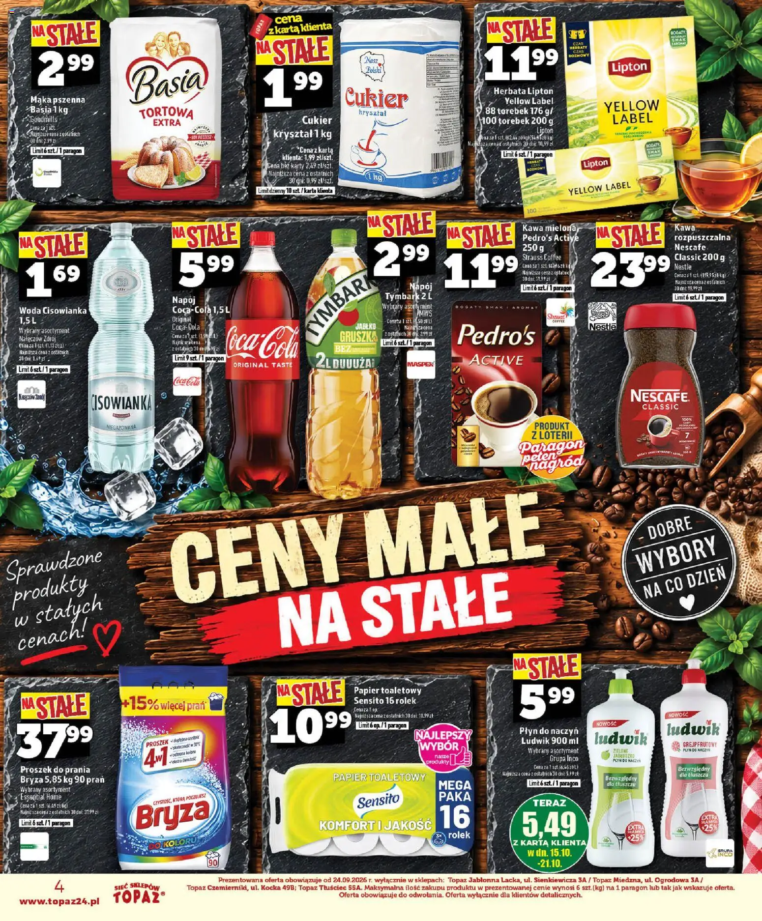 Topaz gazetka - Ceny małe na stałe od 15.10.2026 | Strona: 4 | Produkty: Karta, Papier toaletowy, Coca cola, Herbata lipton