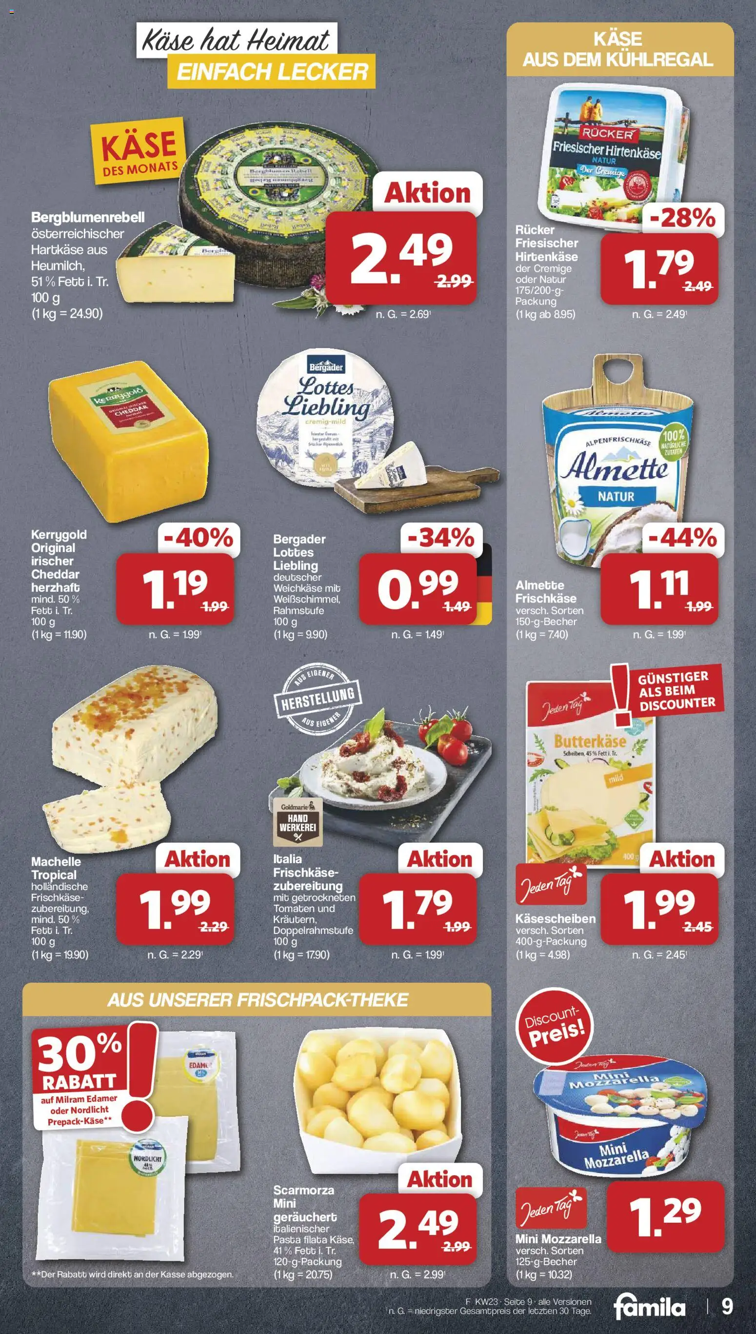 Famila Nordwest Prospekt – gültig ab 01.06.2026 | Seite: 9 | Produkte: Käse, Edamer, Milram, Frischkase