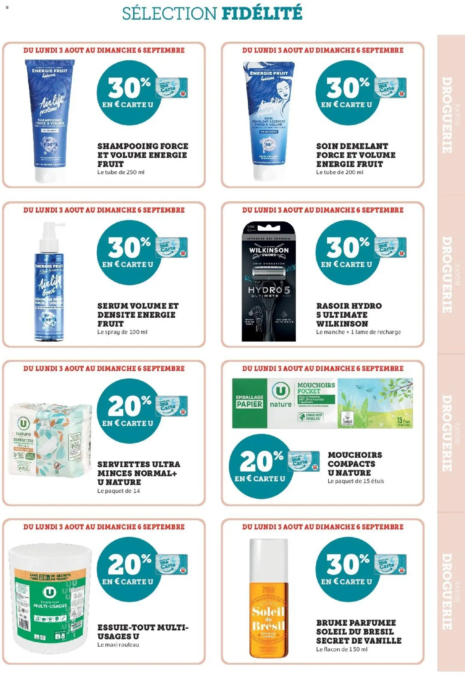 {H1} | Page: 13 | Produits: Rasoir, Shampooing, Rouleau, Mouchoirs