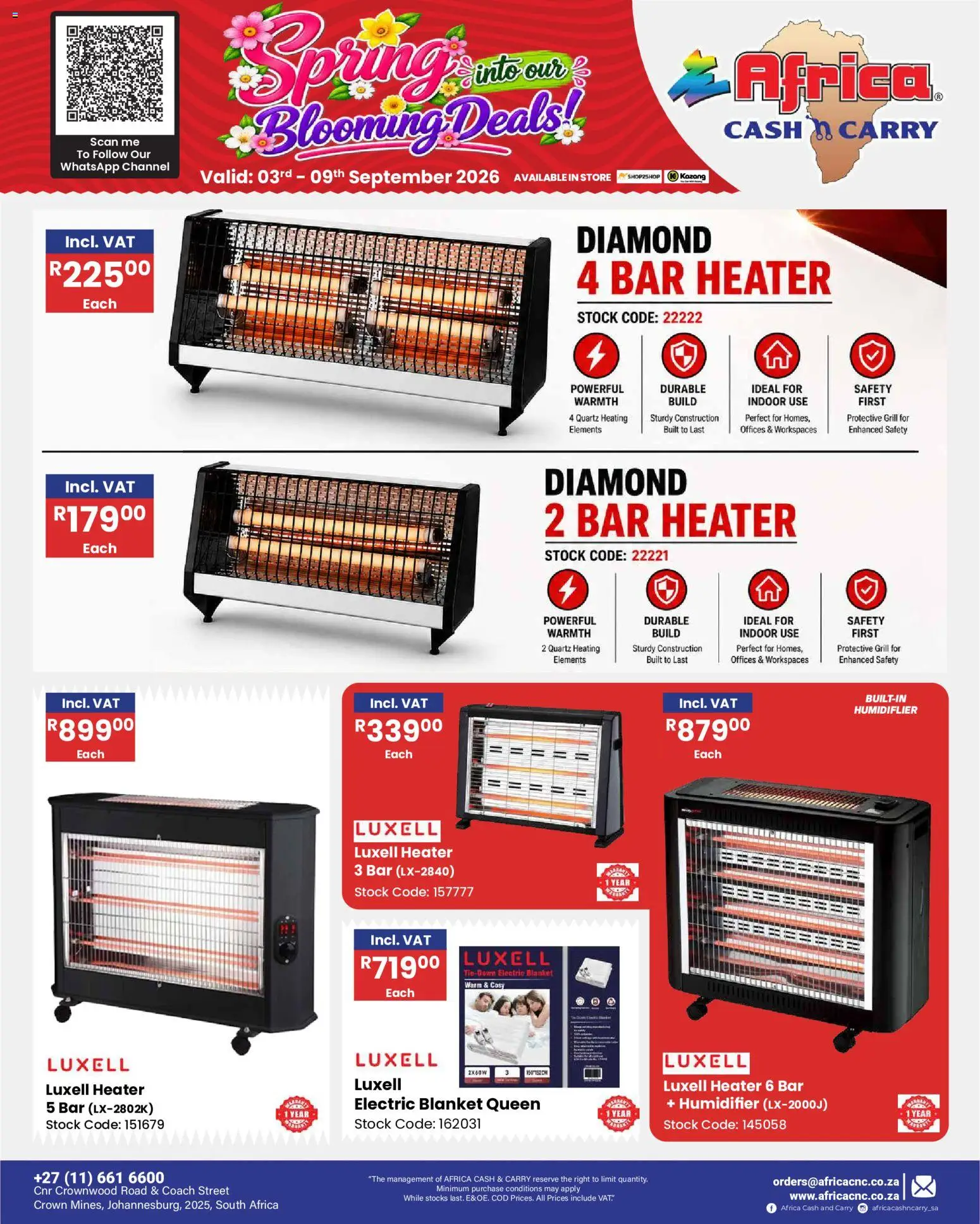 New Africa Cash & Carry catalogue – valid from 03/09/2026 | Page: 36 | Products: Grill, Blanket, Heater, Bar heater