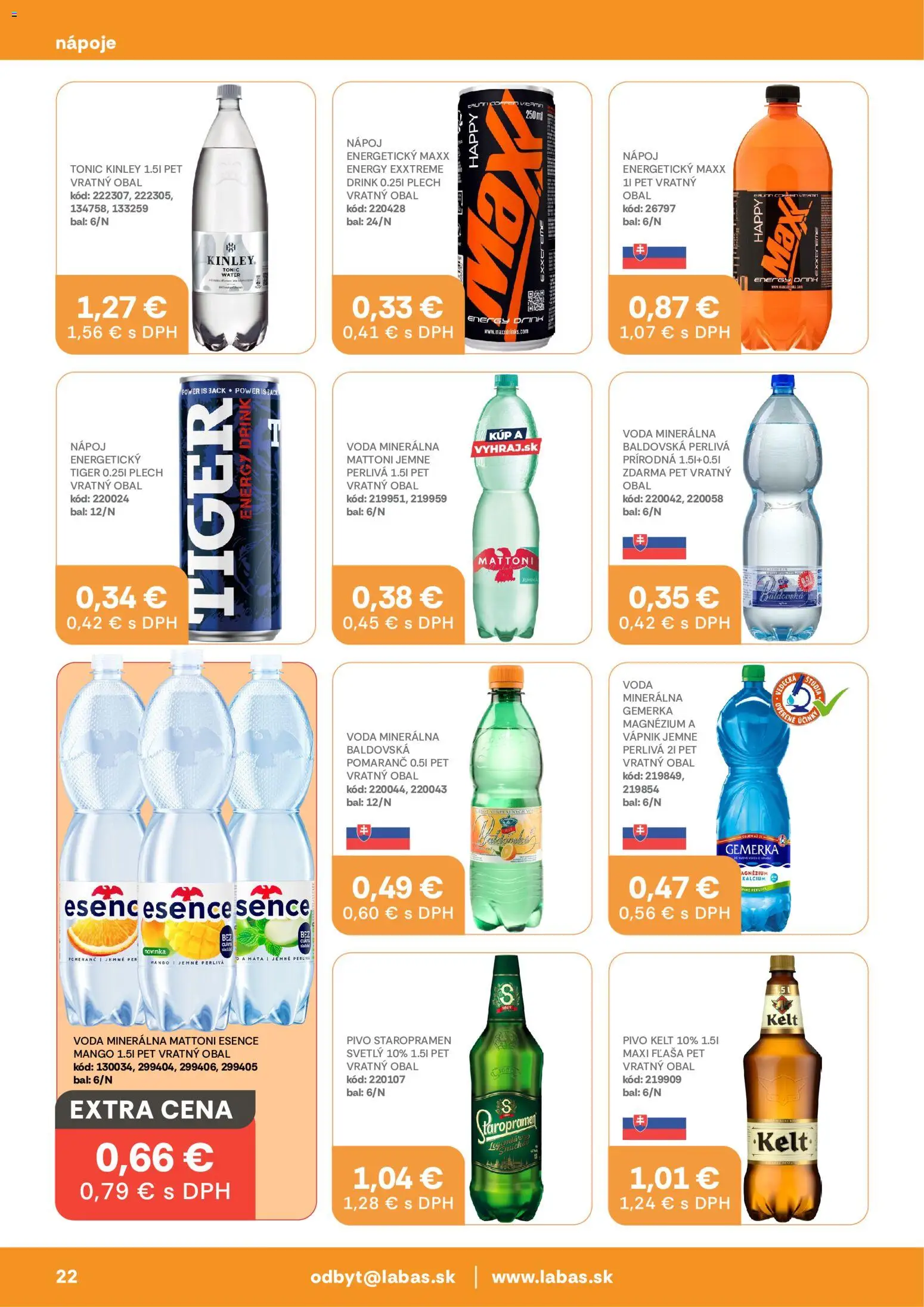 Nové Labaš akcie – leták je platný od 28.08.2026 | Strana: 22 | Produkty: Pivo, Kelt, Minerálna voda, Gemerka