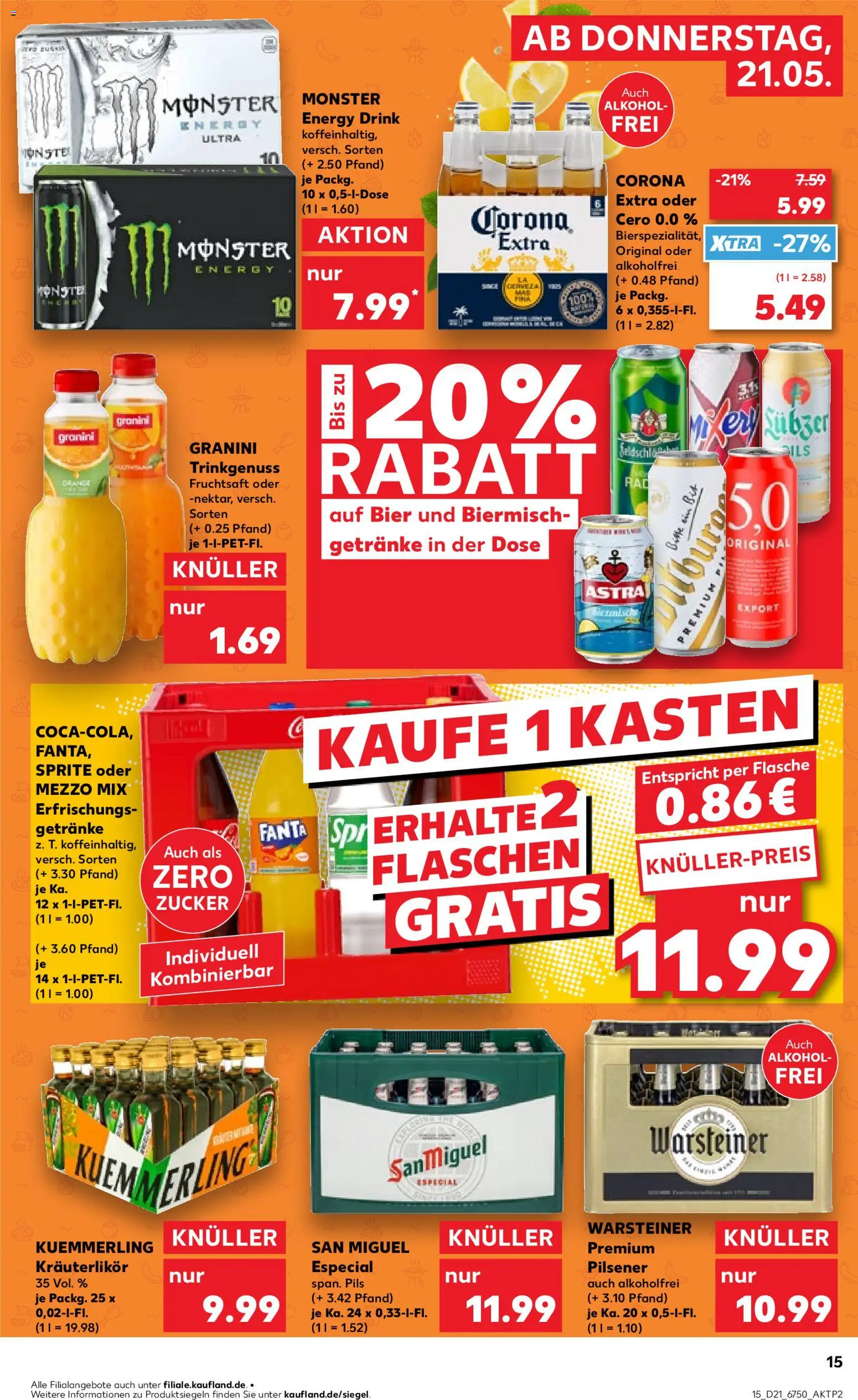 Kaufland Prospekt Berlin	 – gültig ab 21.05.2026 | Seite: 15 | Produkte: Bier, Monster, Warsteiner, Fruchtsaft