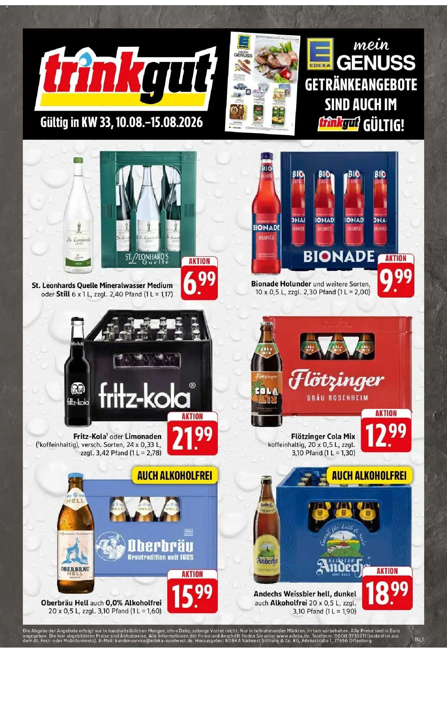Edeka Prospekt Reutlingen (ab 10.08.2026) » Angebote Online | Seite: 58 | Produkte: Cola, Weißbier, Bionade, Mineralwasser