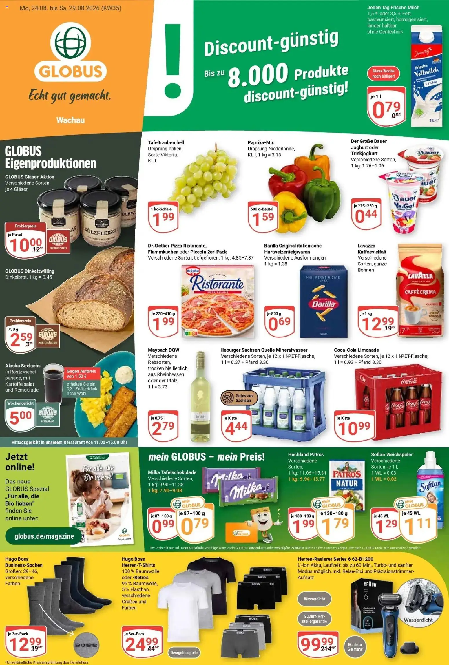 Globus Prospekt Markkleeberg (ab 24.08.2026) » Angebote online | Seite: 5 | Produkte: Lavazza, Milch 1,5%, Milka, Mineralwasser