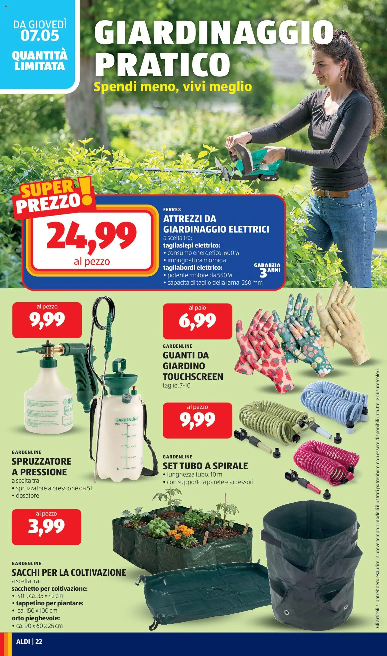 Volantino Aldi del 04.05.2026 | Pagina: 22 | Prodotti: Tubo, Guanti, Tagliasiepi