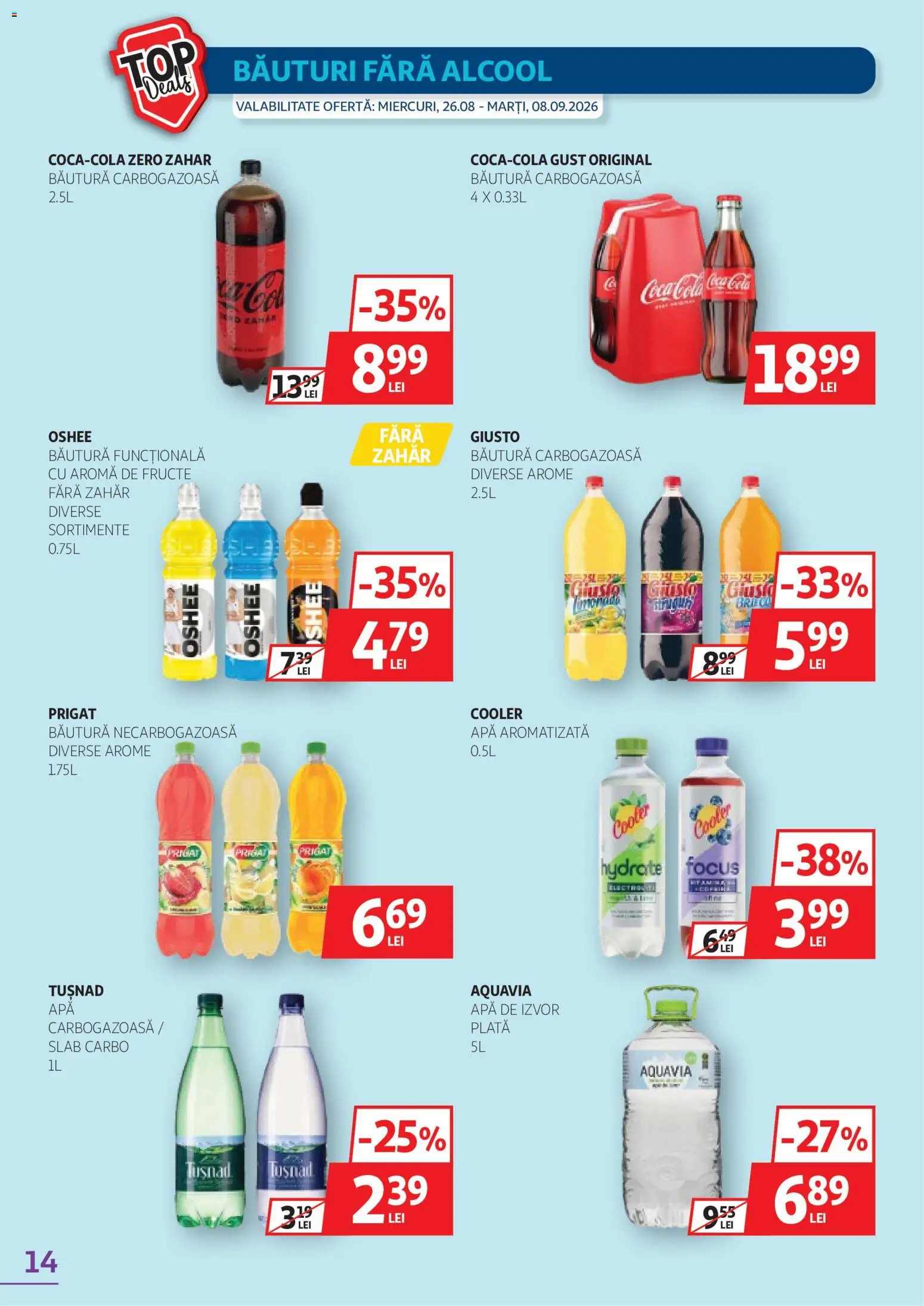 Noul catalog Auchan – valabil de la 26.08.2026 | Pagină: 14 | Produse: Zero, Cooler, Coca cola, Fructe