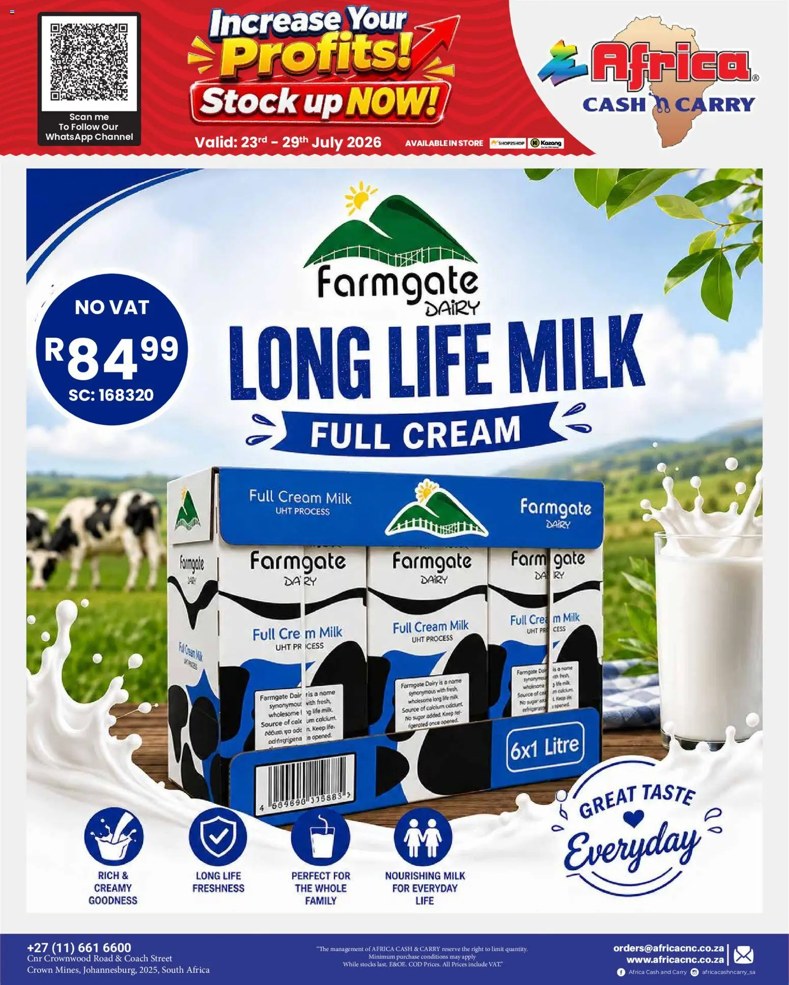 New Africa Cash & Carry catalogue – valid from 23/07/2026 | Page: 30 | Products: Milk, Gate, Cream, Stock