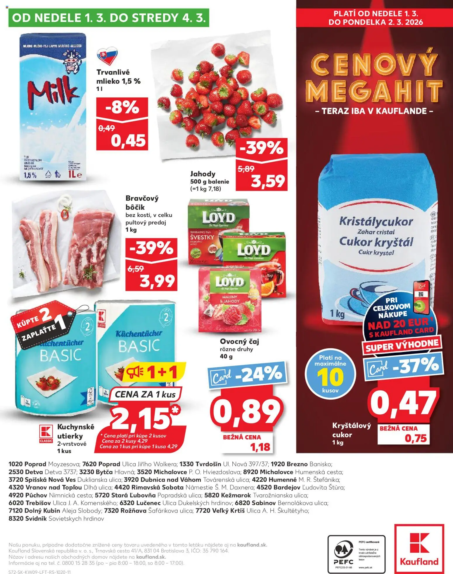 Nové Kaufland akcie – leták je platný od 26.02.2026 | Strana: 72 | Produkty: Mlieko, Bravčový bôčik, Cukor kryštál, Bôčik