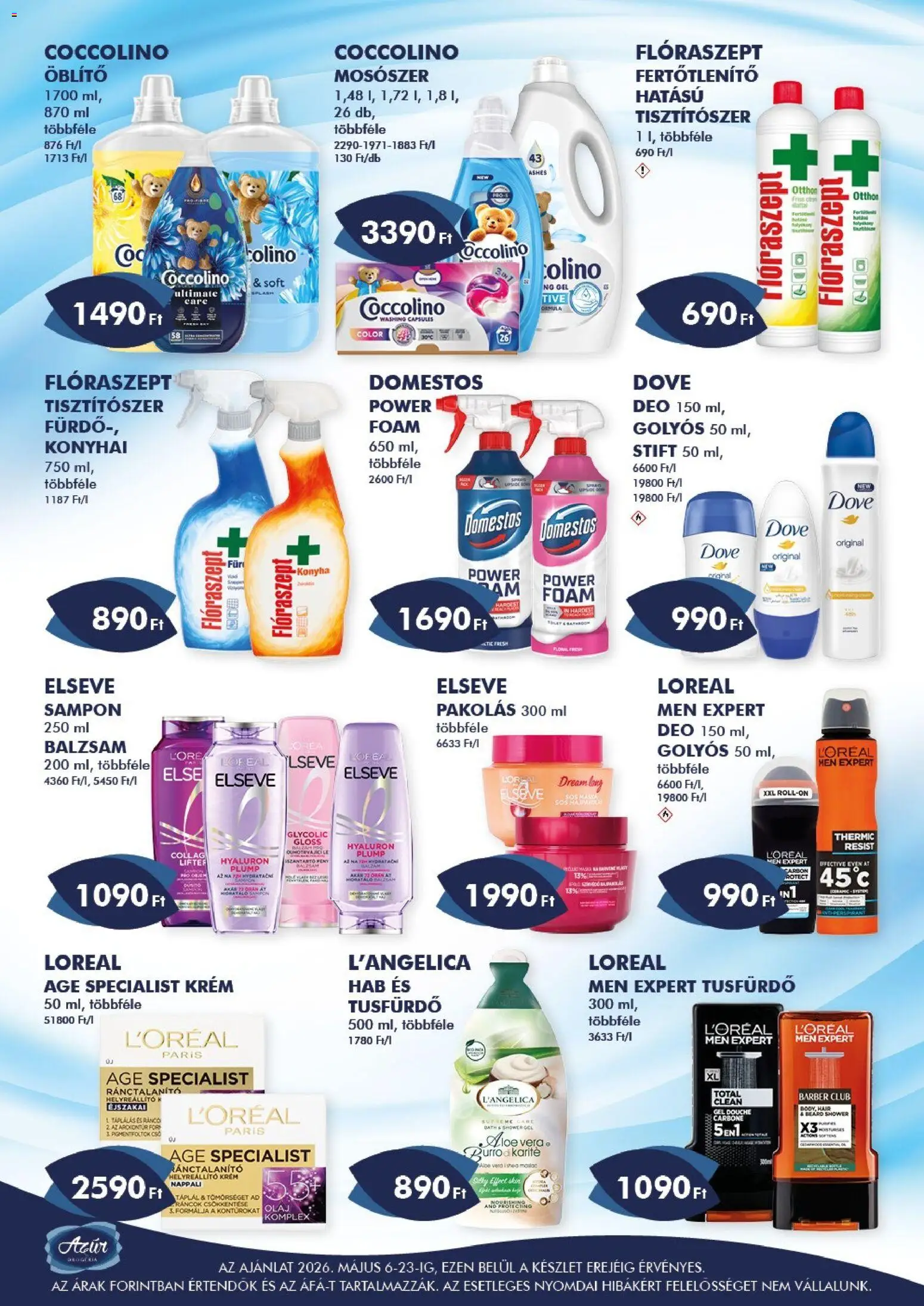 Azur akciós ujság - amely érvényes a következő dátumtól: 06.05.2026 | Oldal: 2 | Termékek: Öblítő, Sampon, Olaj, Tusfürdő