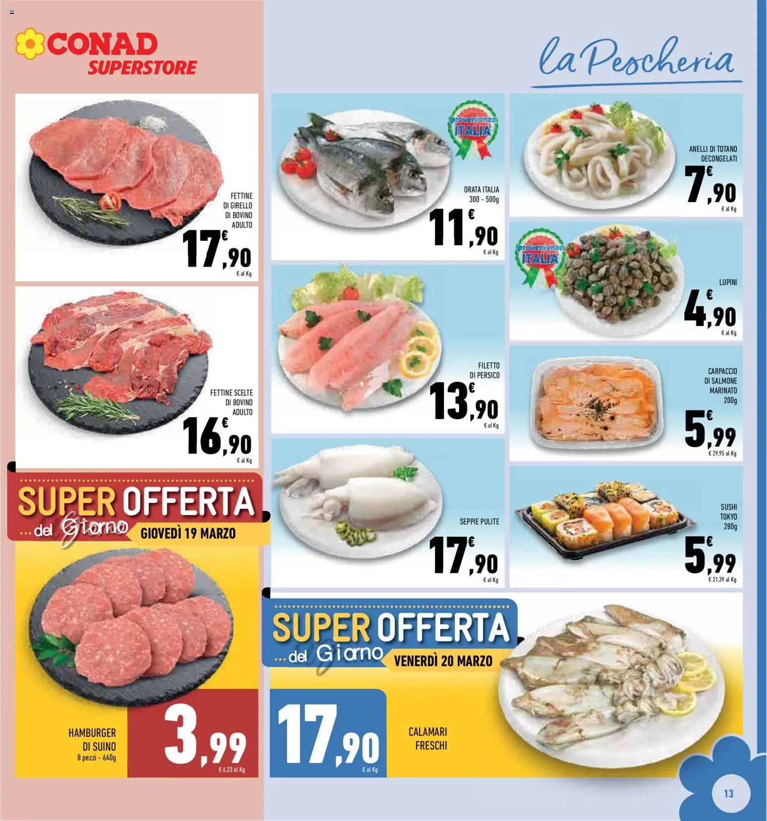 Volantino Conad del 11.03.2026 | Pagina: 13 | Prodotti: Suino, Girello, Totano, Hamburger