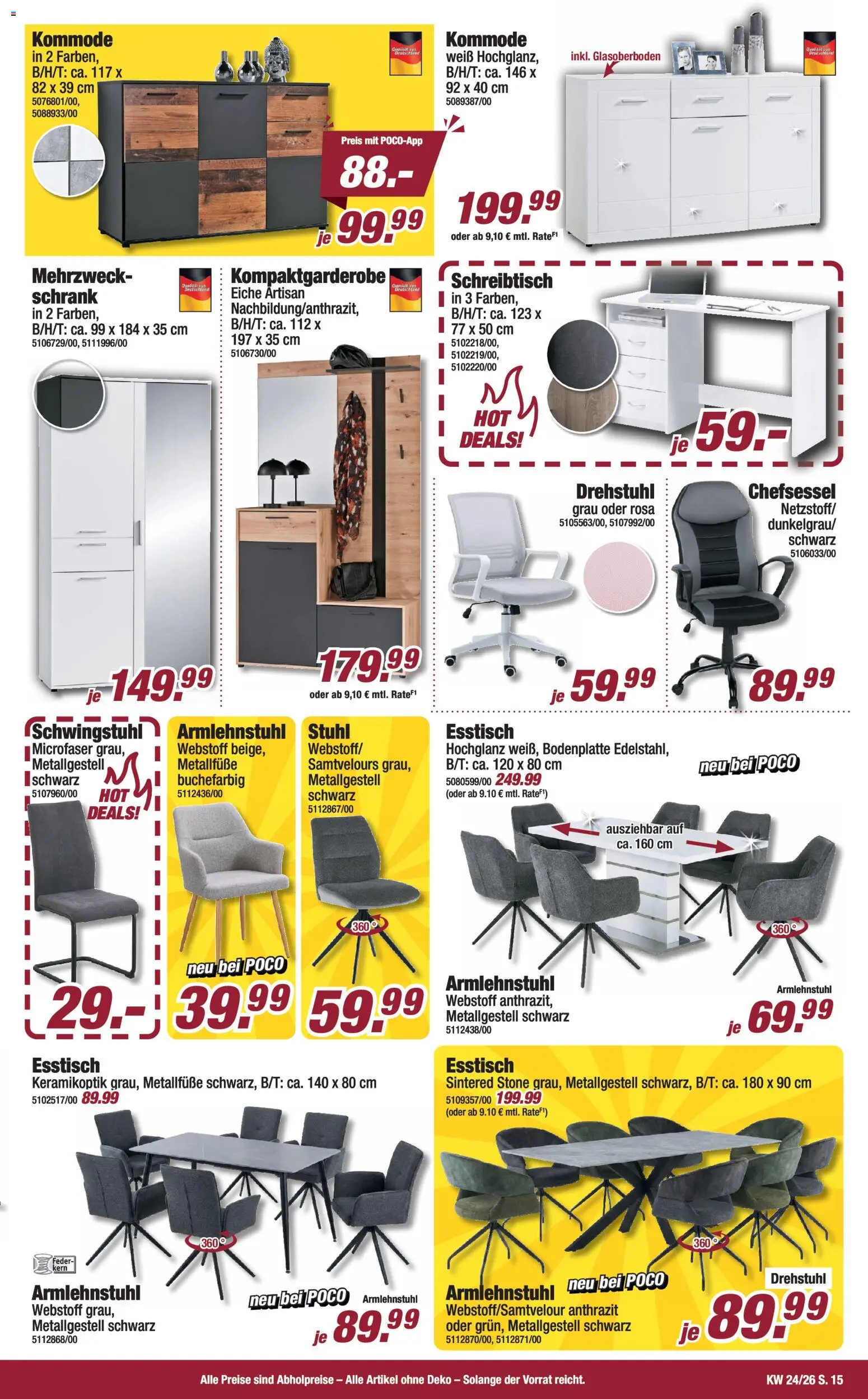 Poco Prospekt – gültig ab 07.06.2026 | Seite: 15 | Produkte: Esstisch, Stuhl, Schrank, Chefsessel