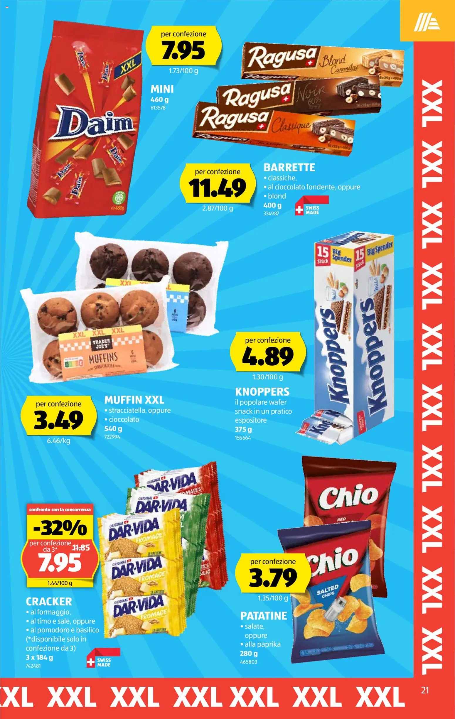 Aldi aktionen IT – gültig ab 20.08.2026 | Seite: 21 | Produkte: Muffins, Cracker, Paprika, Chips